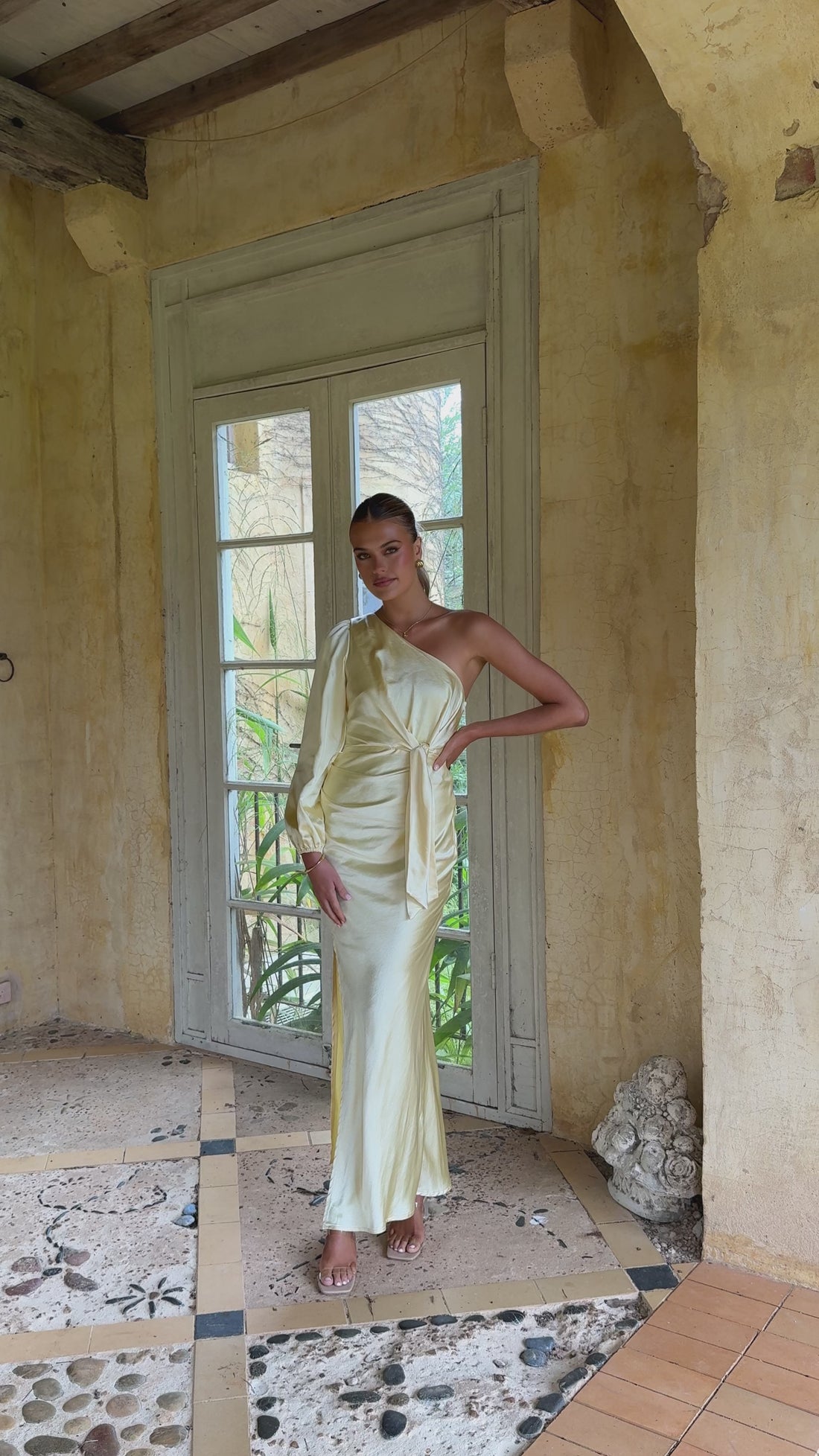 Eden One Shoulder Tie Front Maxi Dress - Yellow - Billy J