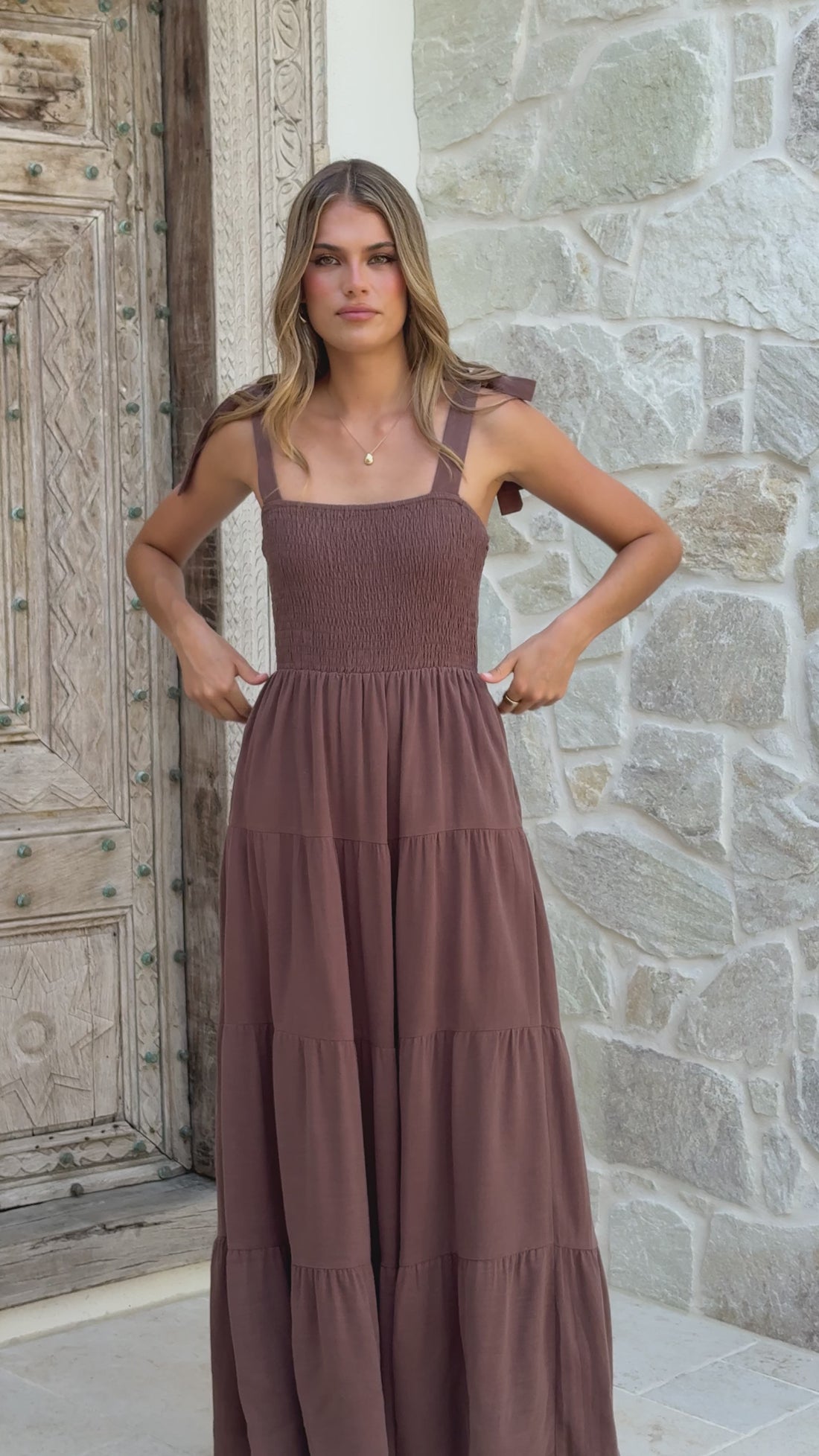 Carlina Tiered Maxi Dress - Chocolate - Billy J