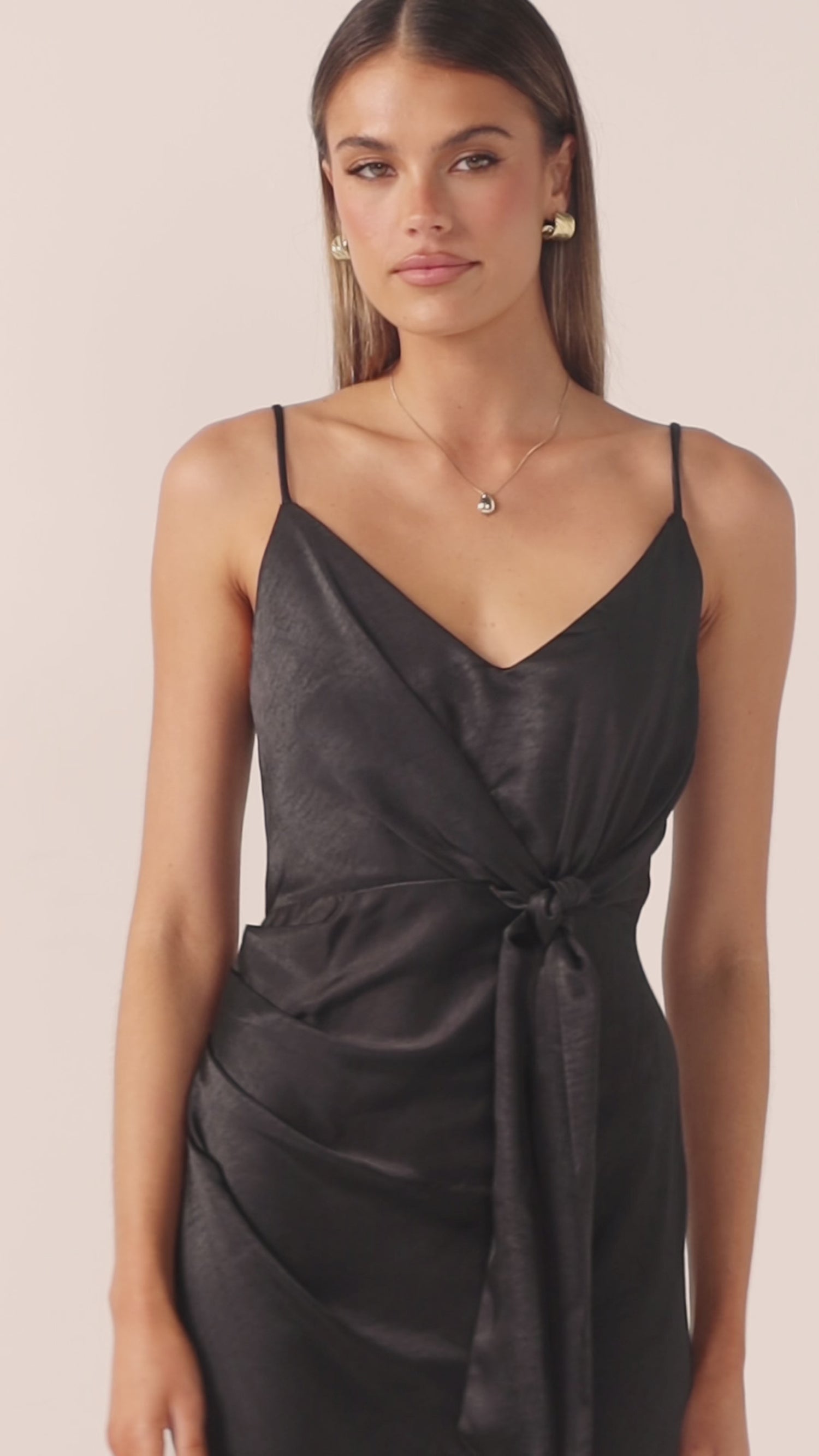 Yasmeen Tie Front Maxi Dress - Black - Billy J