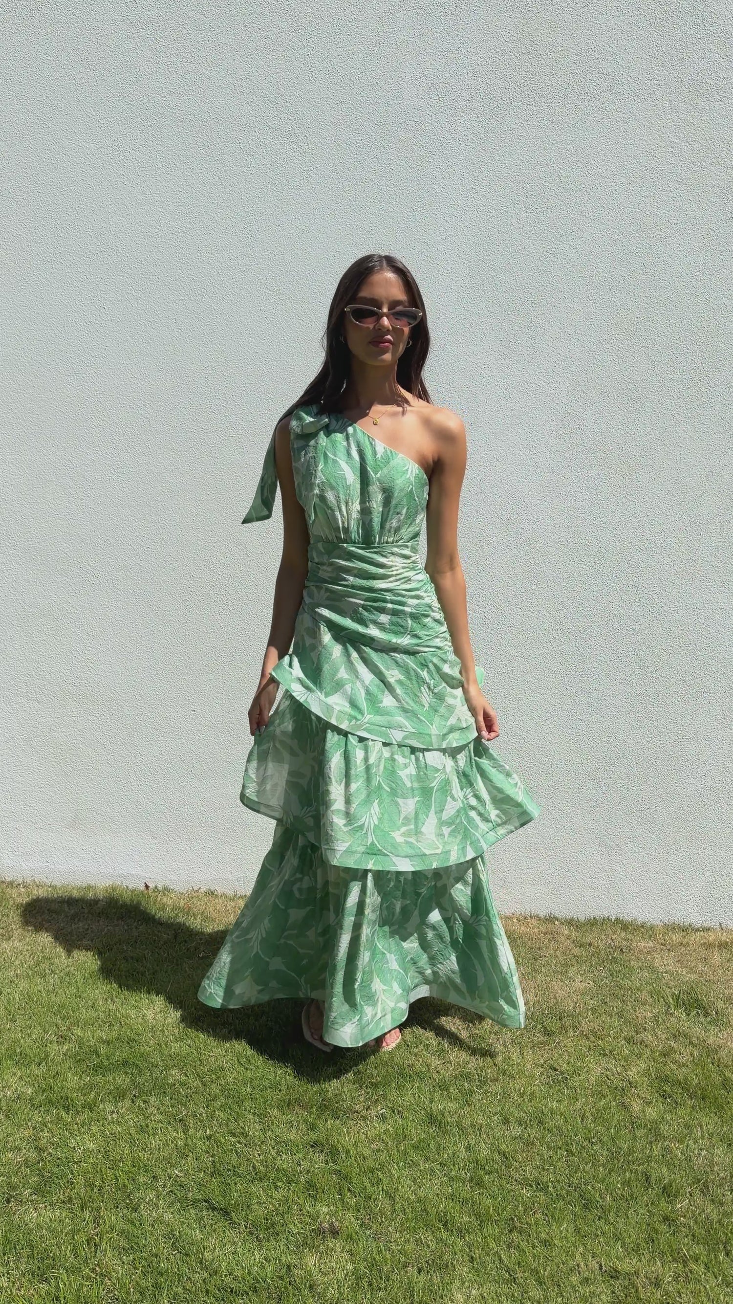 Odilie One Shoulder Maxi Dress - Green Paradise - Billy J