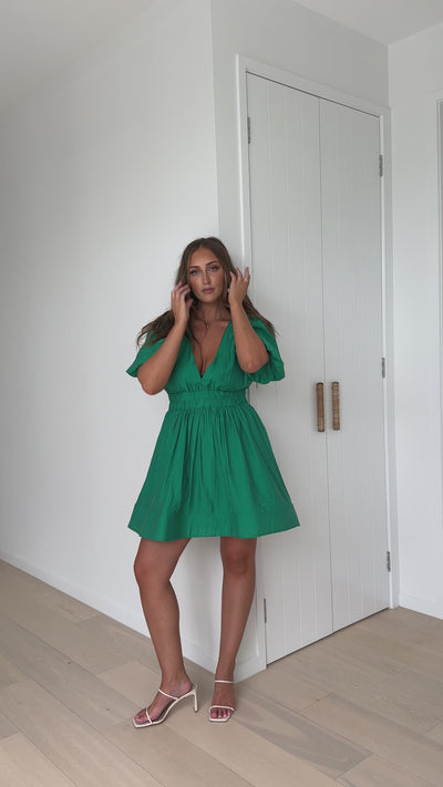 Load and play video in Gallery viewer, Erin Mini Dress - Emerald
