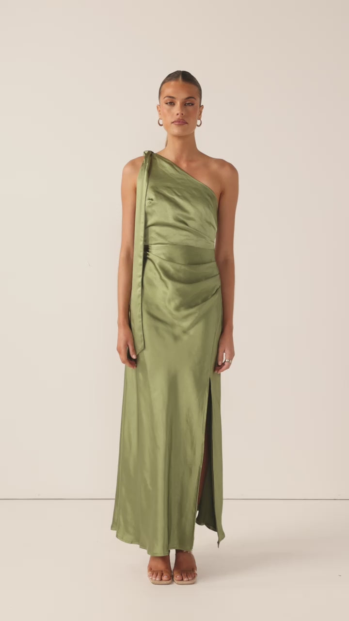 Halle One Shoulder Maxi Dress - Olive - Billy J
