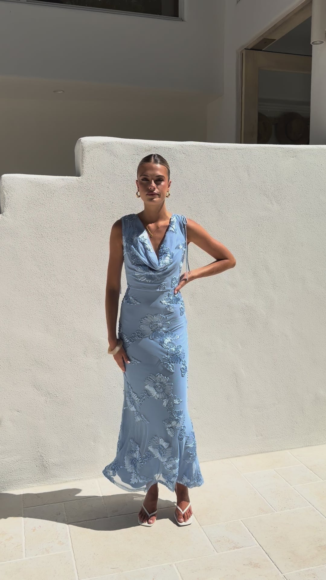 Nikova Maxi Dress - Blue Embroidery - Billy J