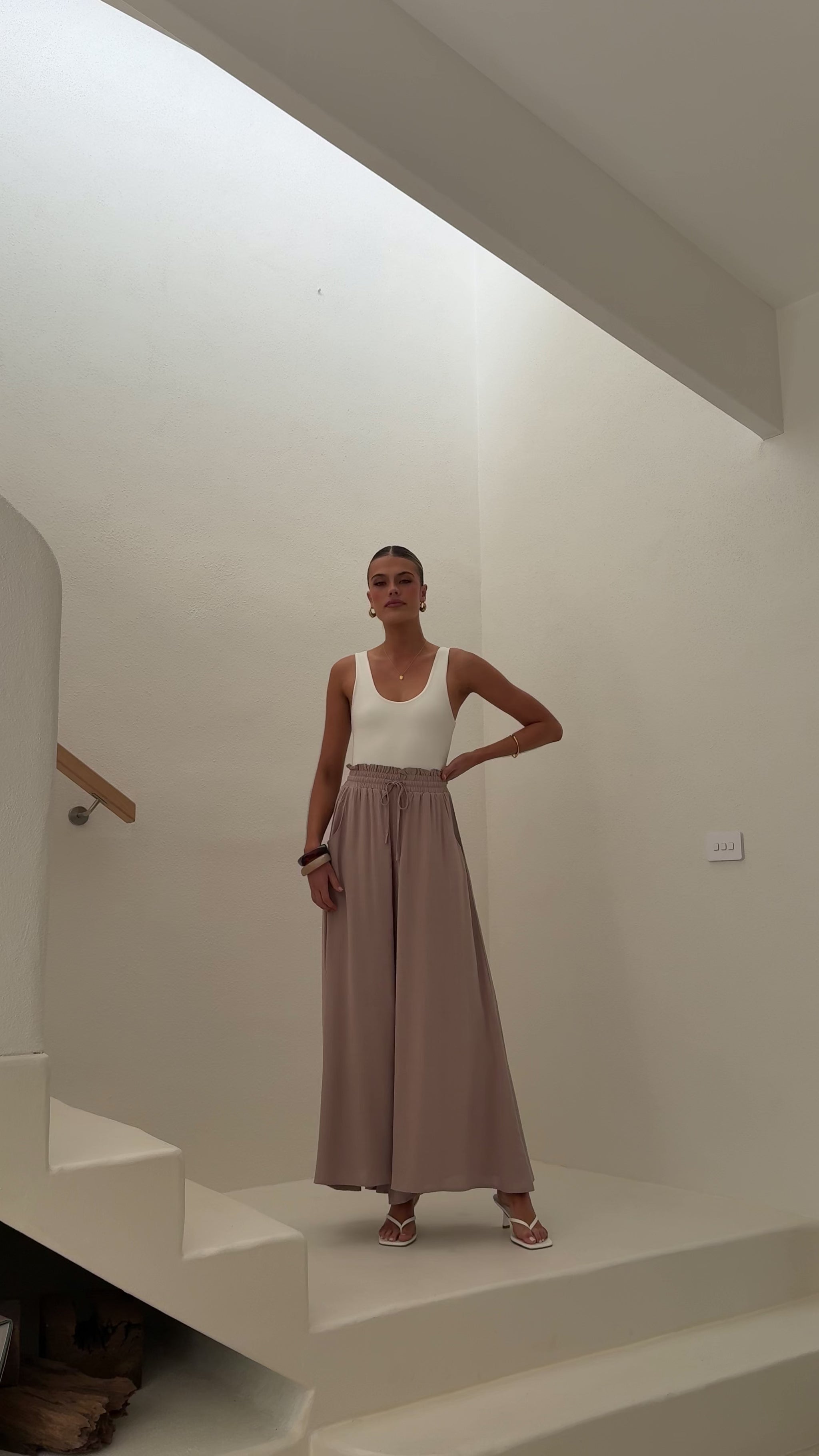 Avery Wide Leg Pants - Beige - Billy J