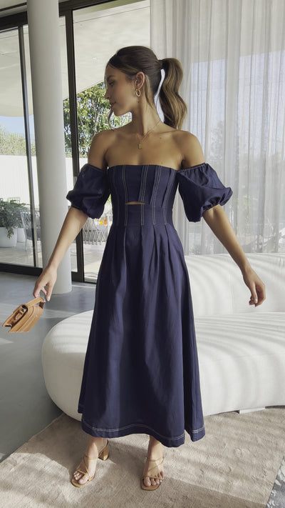 Load and play video in Gallery viewer, Claira Midi Dress - Navy
