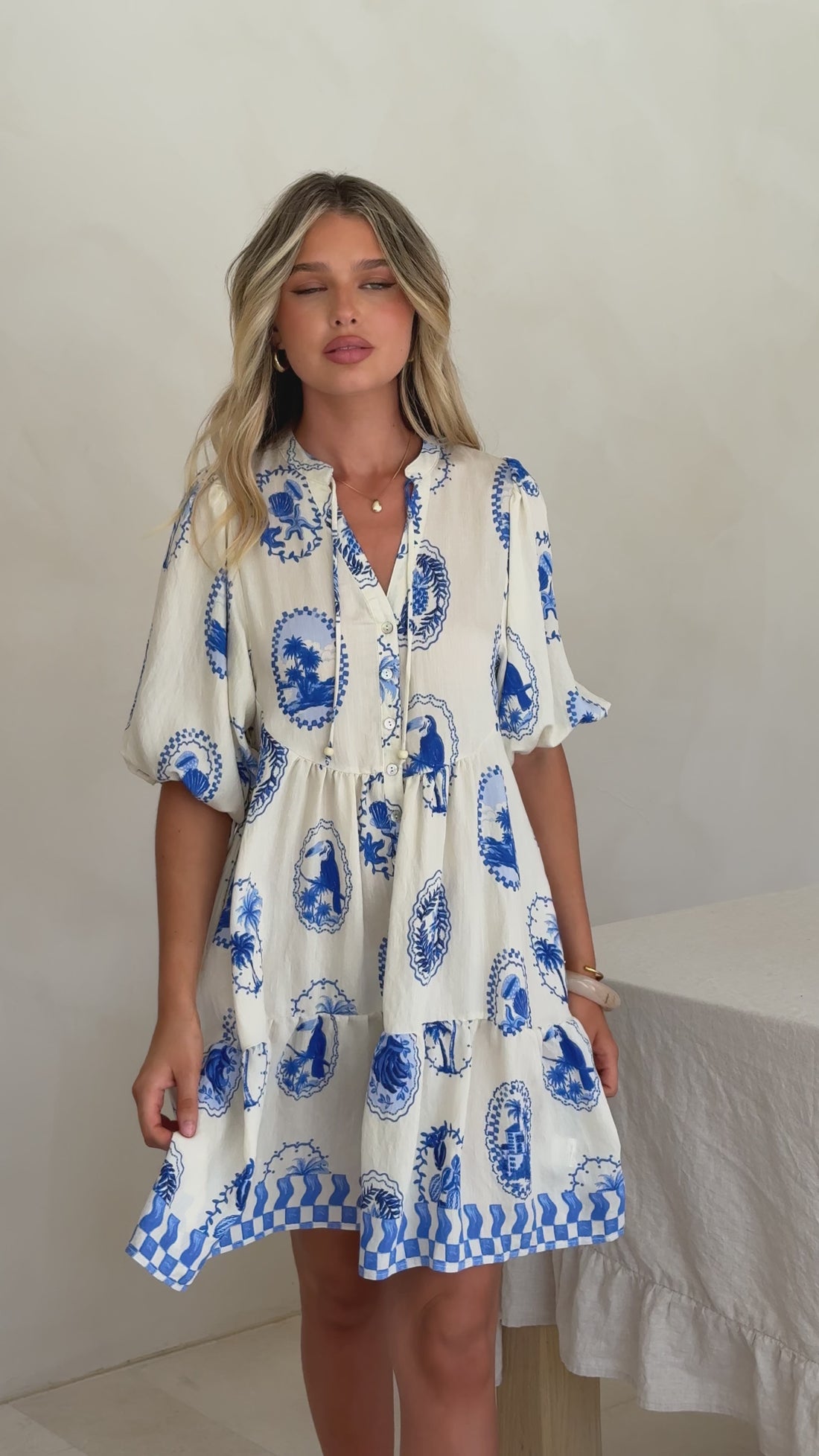 Tabitha Mini Dress - Blue Stamp - Billy J