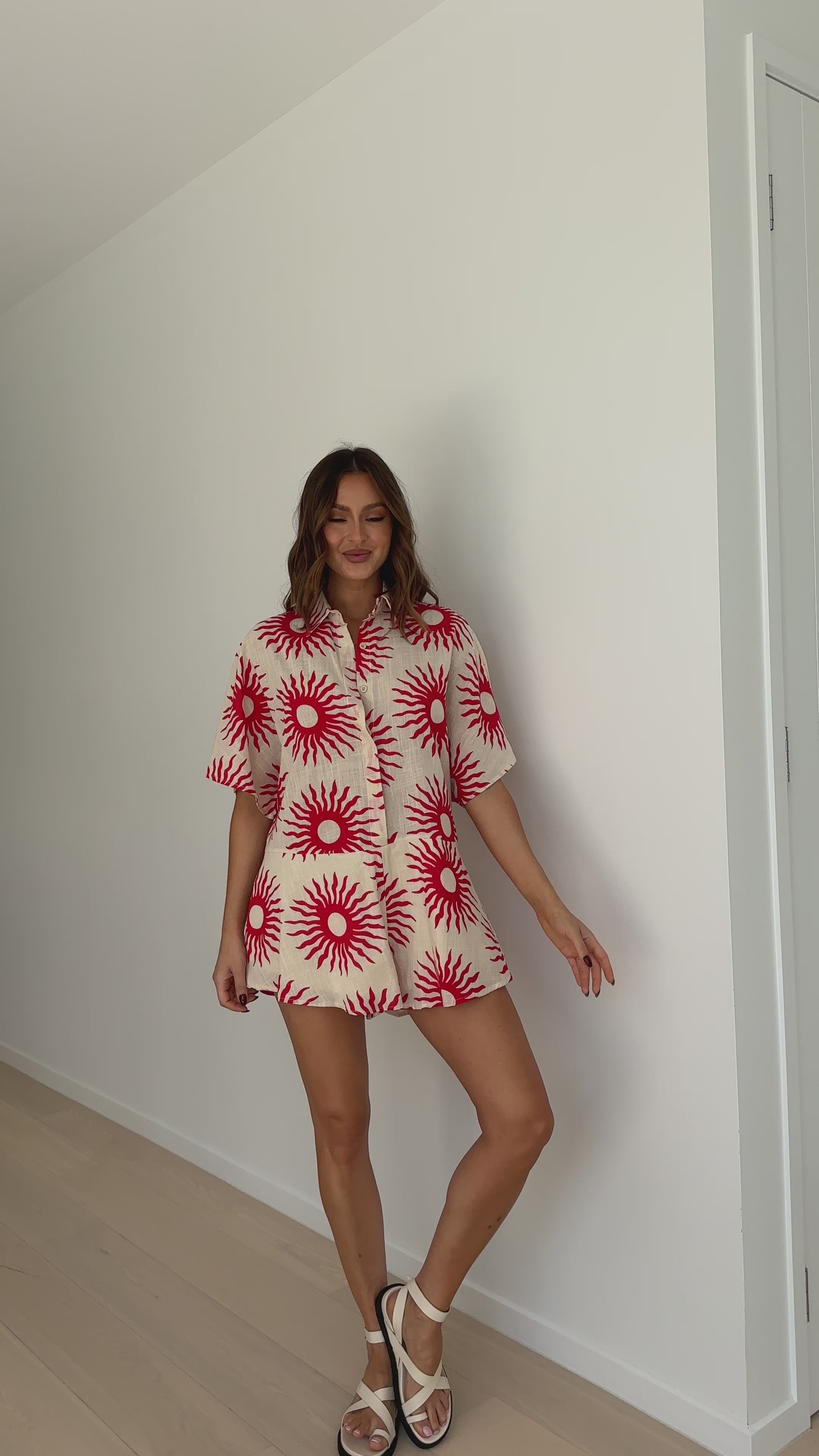 Load video: Aralyn Playsuit - Beige / Red Sun - Billy J