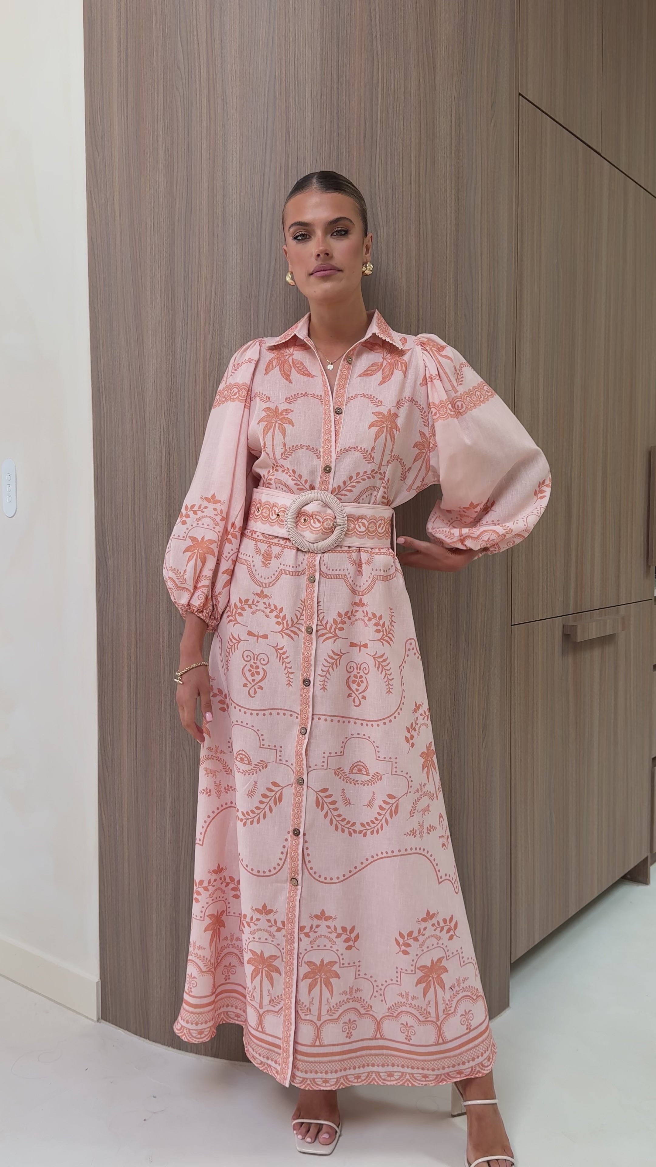 Load video: Xander Long Sleeve Maxi Dress - Natural - Billy J