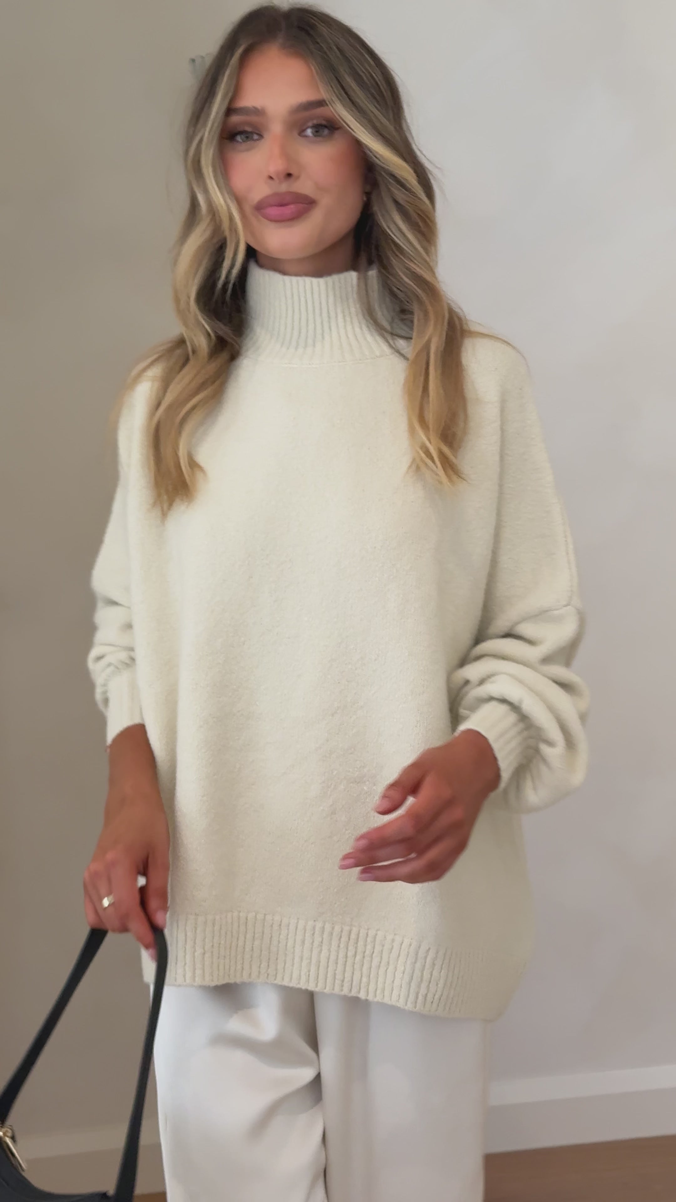 Load video: Harita Knitted Sweater - Cream - Billy J