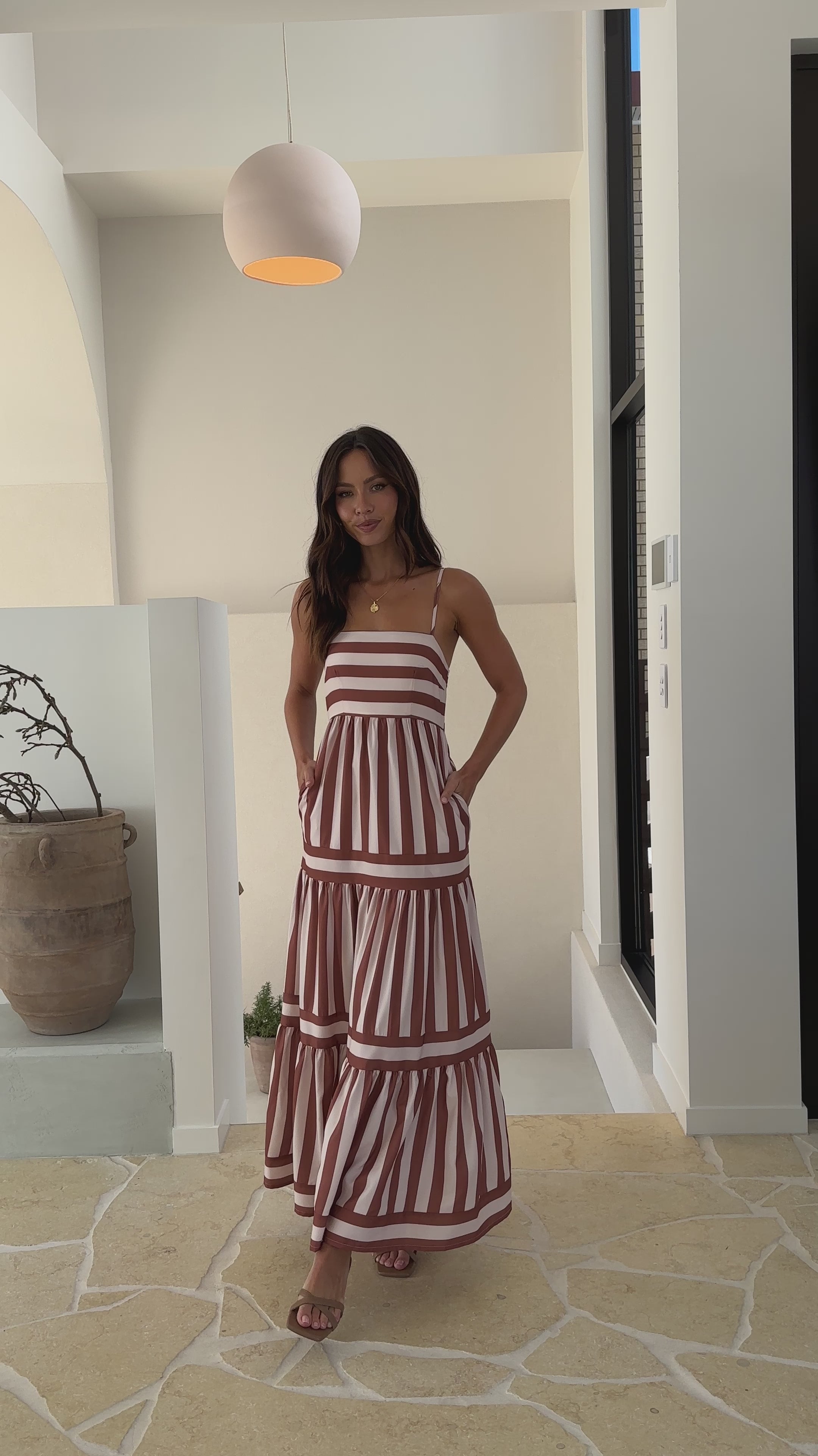 Terrah Maxi Dress - Brown/Cream Stripe