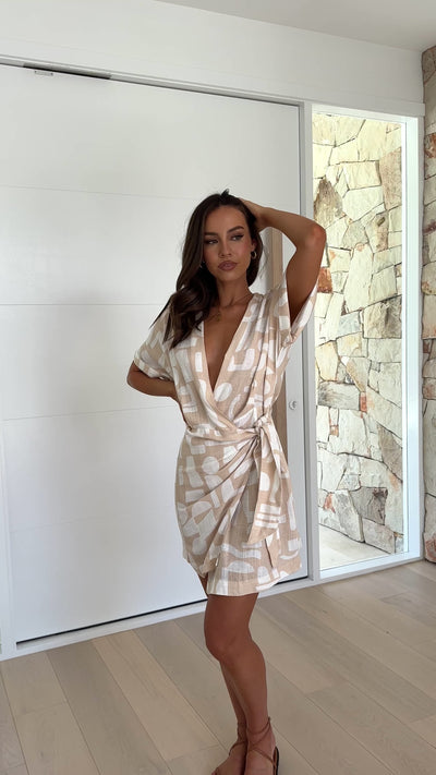Load and play video in Gallery viewer, Tianan Mini Dress - Beige Coco Print
