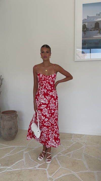 Load and play video in Gallery viewer, Margie Midi Dress - Red Floral
