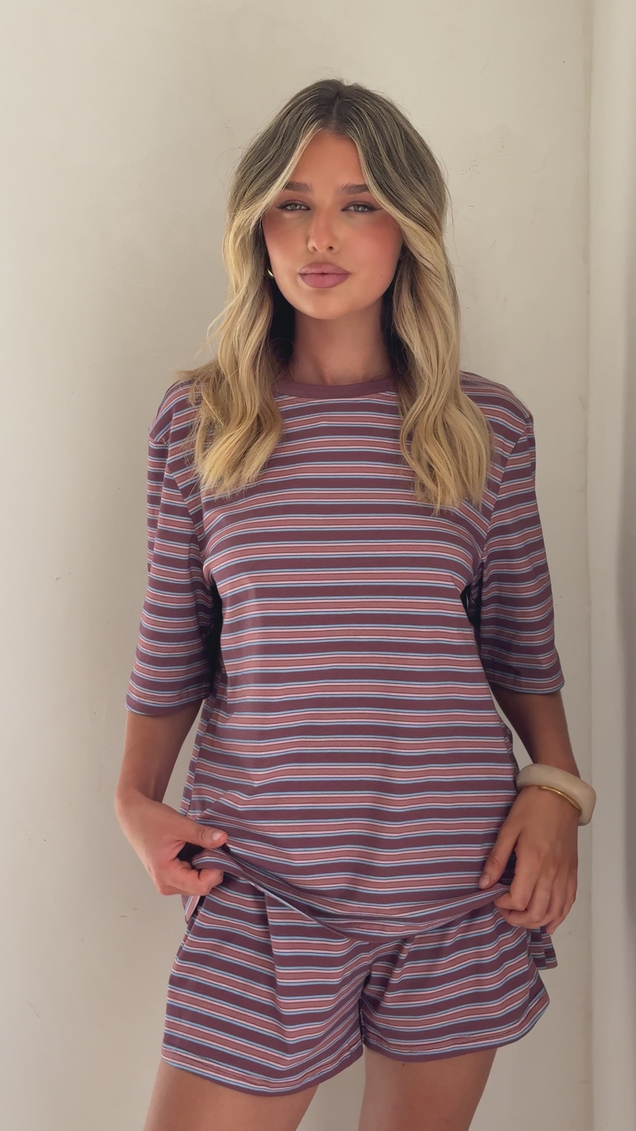 Load video: Bobby Crew Neck Tee - Multi Stripe - Billy J