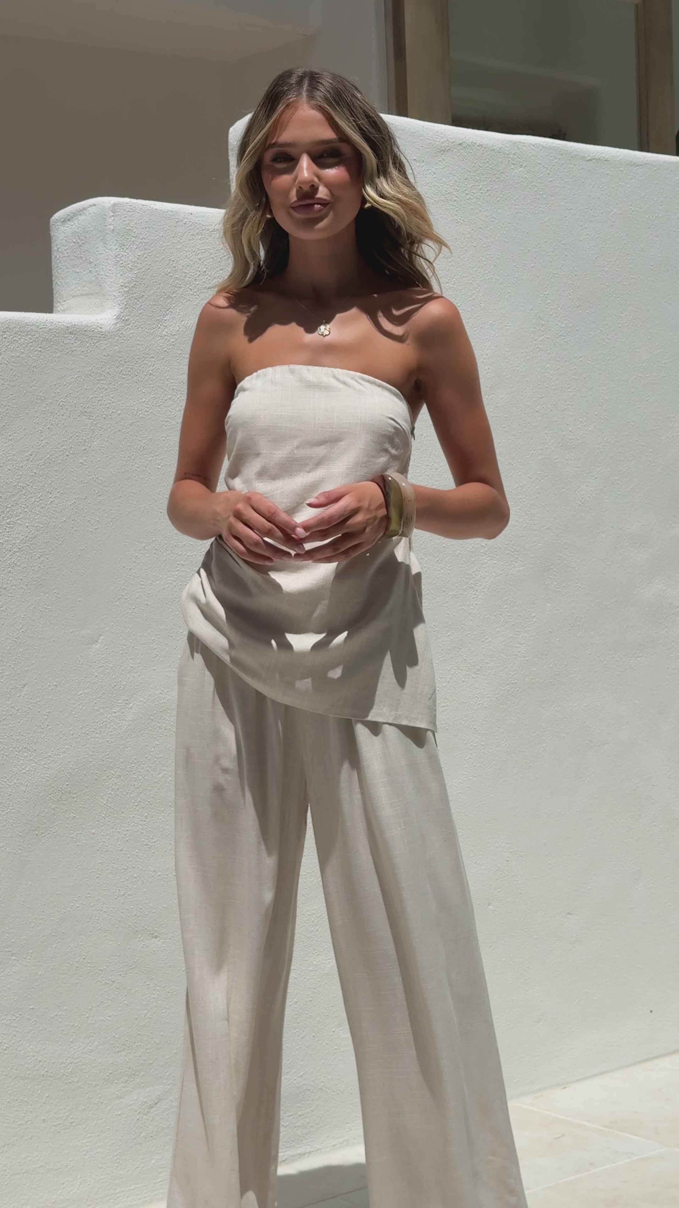Load video: Yuki Strapless Top and Pants Set - Oatmeal - Billy J