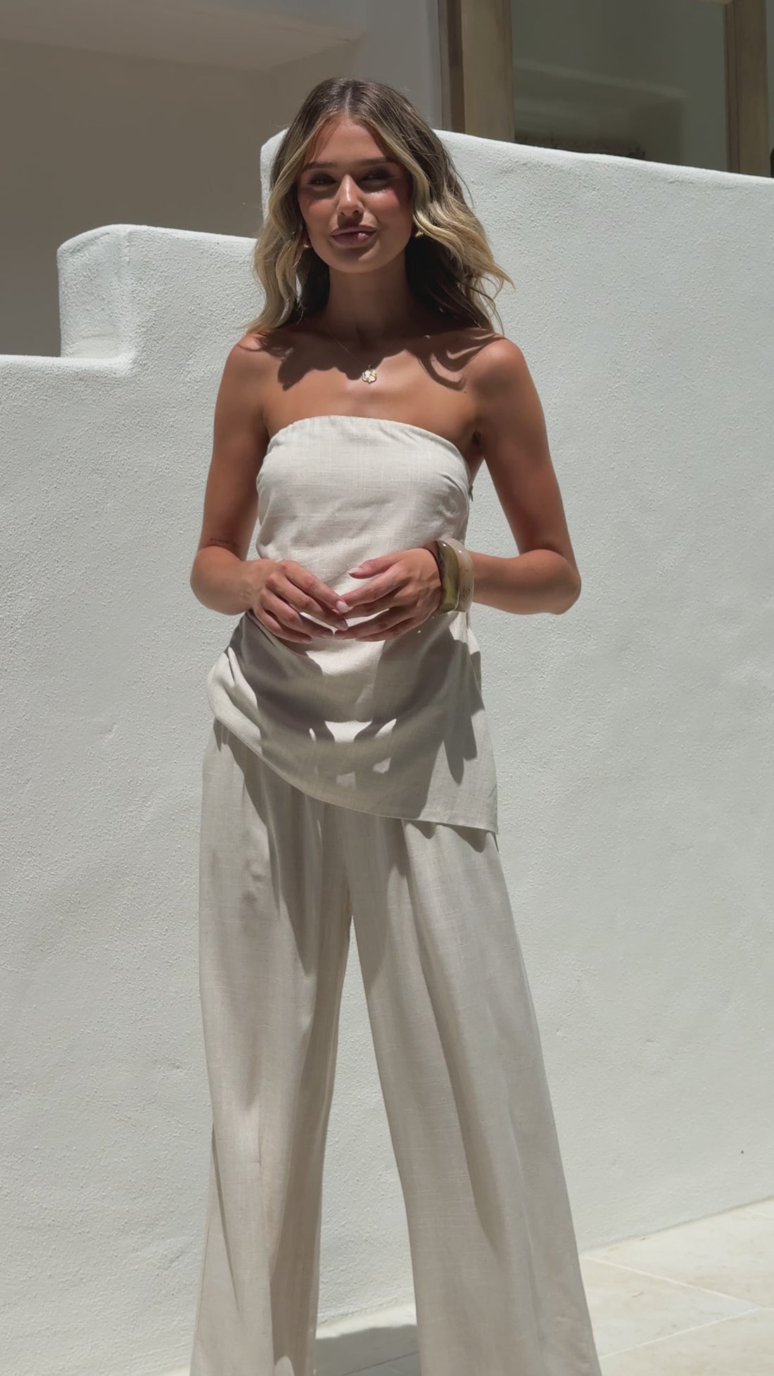 Yuki Strapless Top and Pants Set - Oatmeal - Billy J