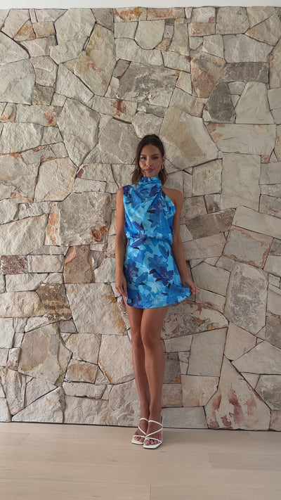 Load and play video in Gallery viewer, Xavier Mini Dress - Blue Floral
