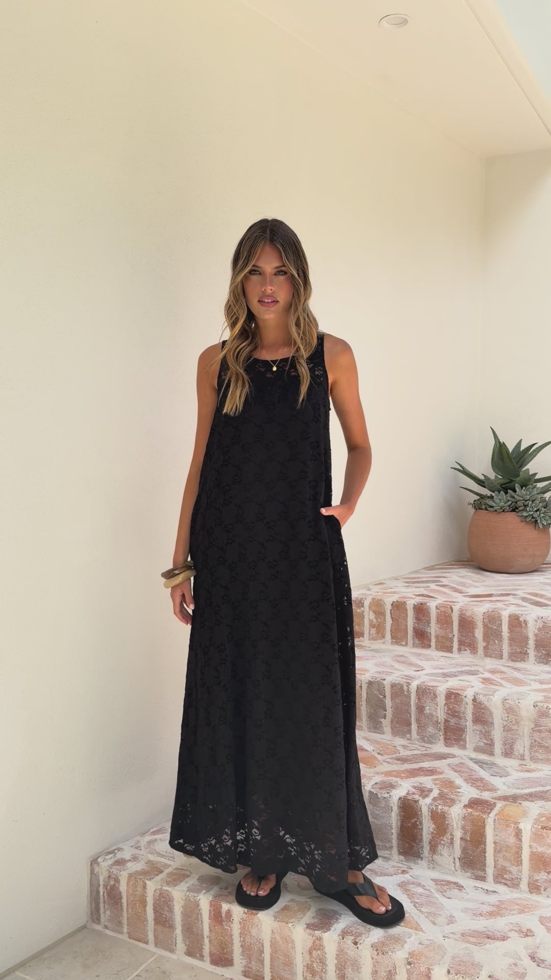 Load video: Cerelia Maxi Dress - Black Lace - Billy J