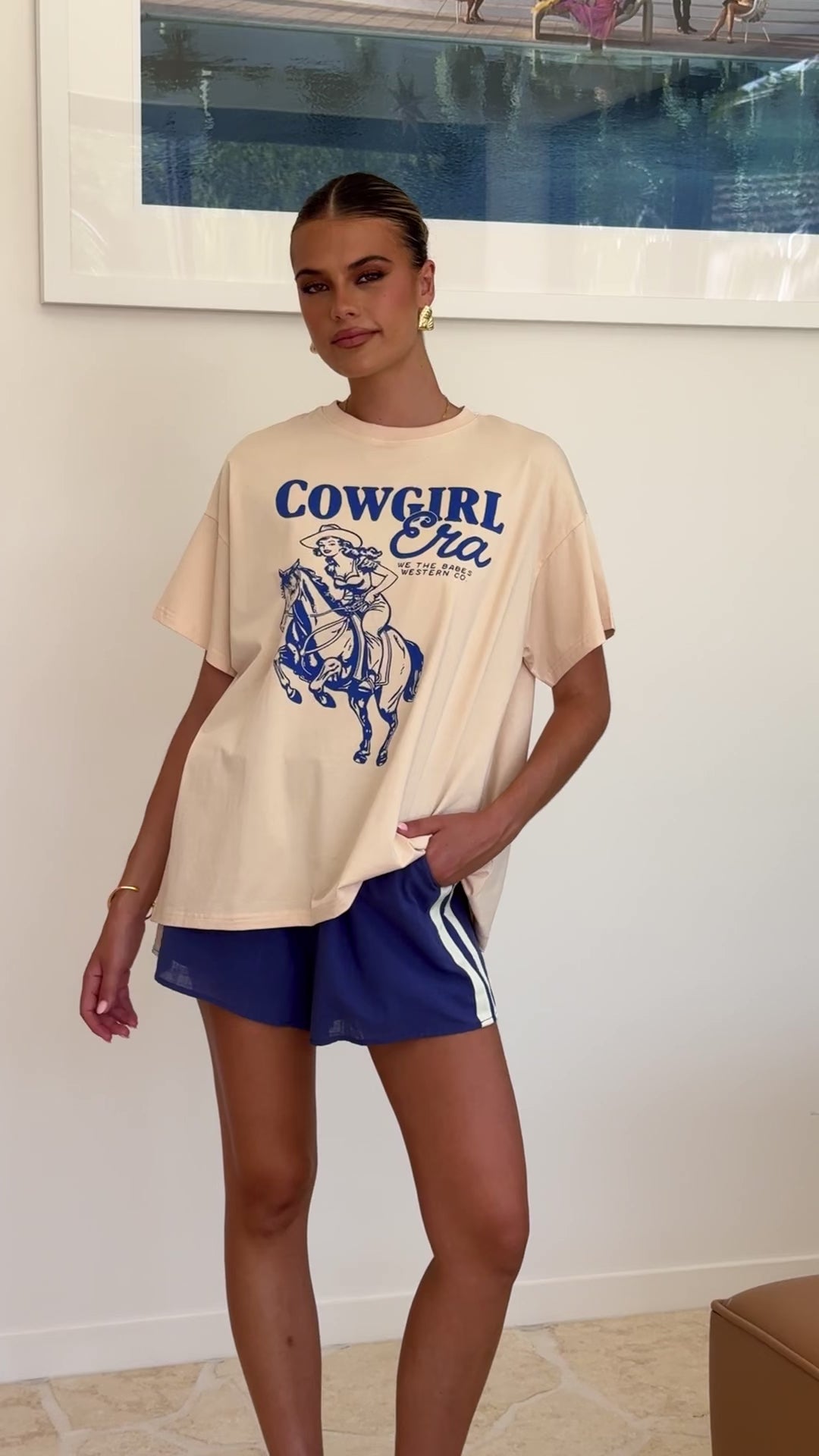 Cowgirl Era Top and Shorts Set - Cream/Blue - Billy J