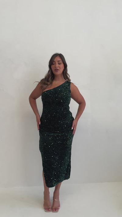 Load and play video in Gallery viewer, Anna Maxi Dress - Emerald Sequins
