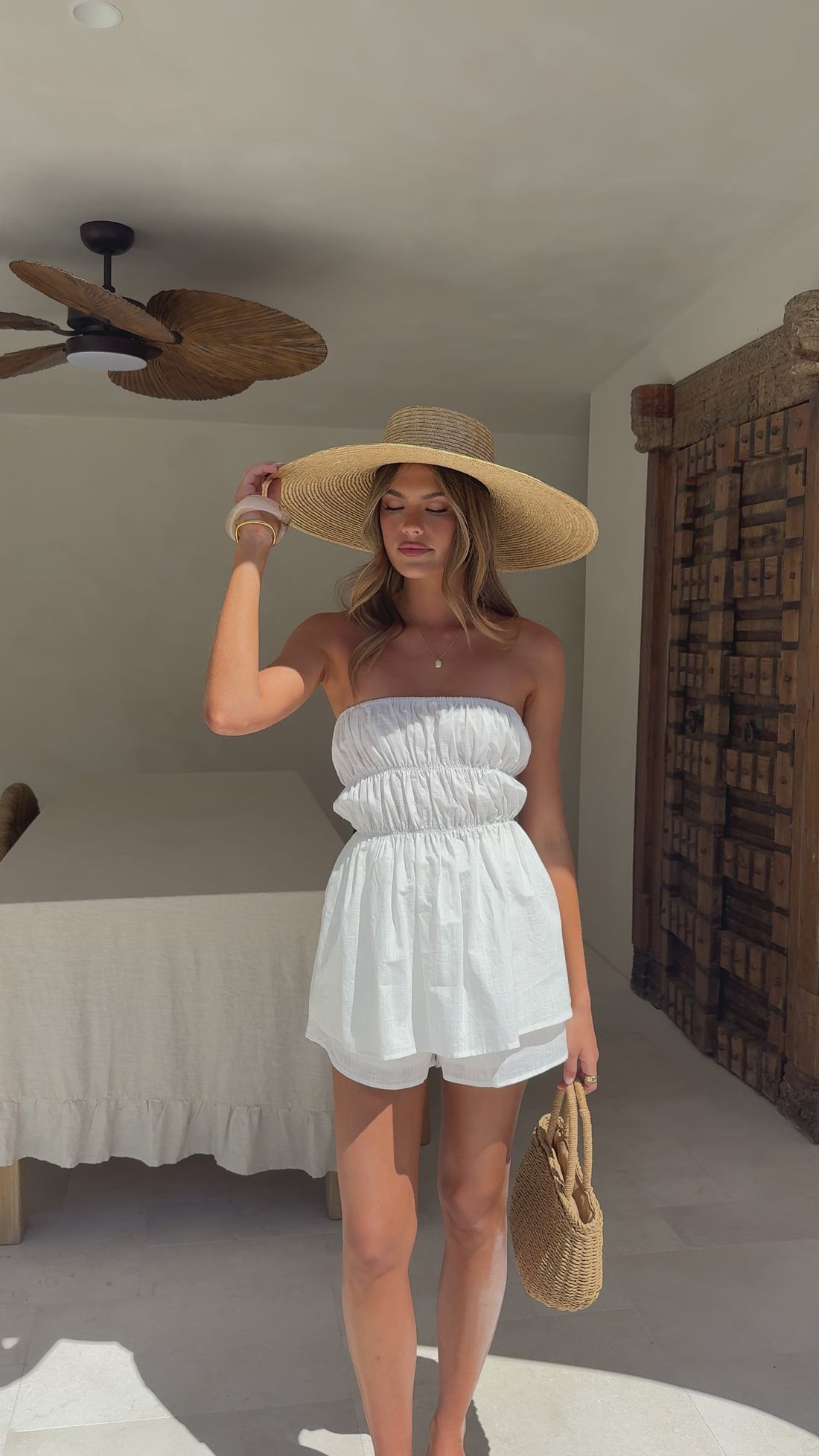 Kamala Strapless Cinch Top and Shorts Set - White - Billy J