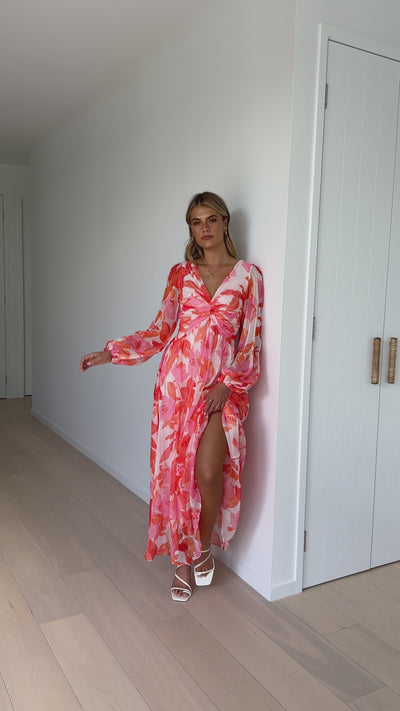 Load and play video in Gallery viewer, Aurea Midi Dress - Pink/Orange Floral
