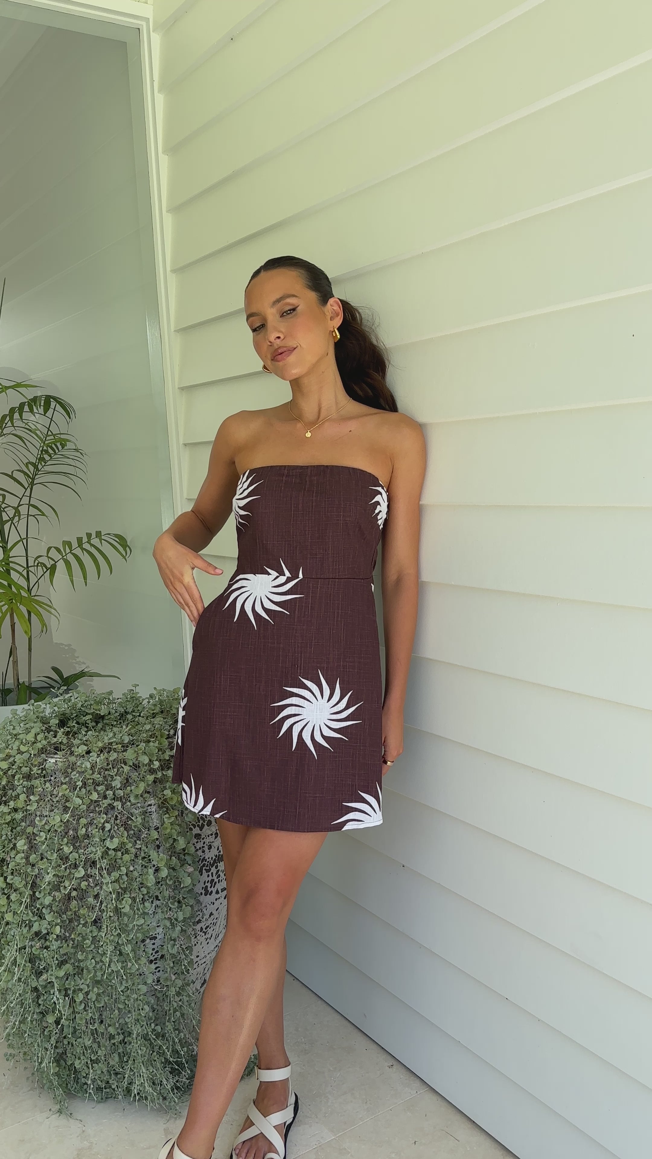 Lulu Mini Dress - Choc/Creme Sun Print