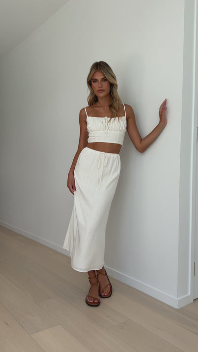 Load and play video in Gallery viewer, Tafari Midi Skirt - White
