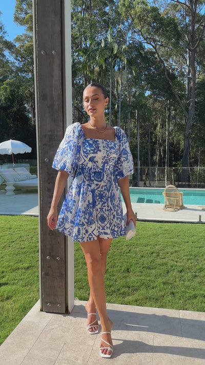 Load and play video in Gallery viewer, Abay Mini Dress - Blue Print
