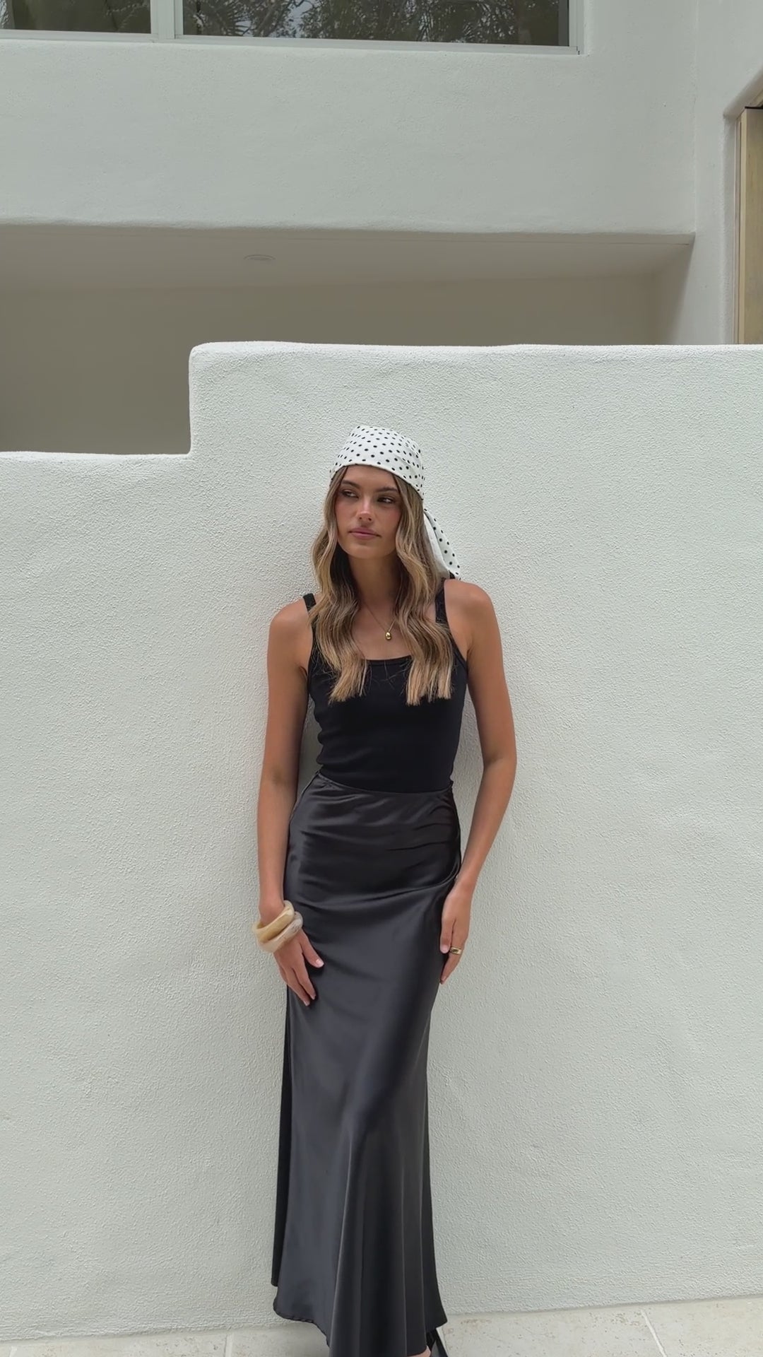 Load video: Marcia Polka Scarf - White/Black - Billy J