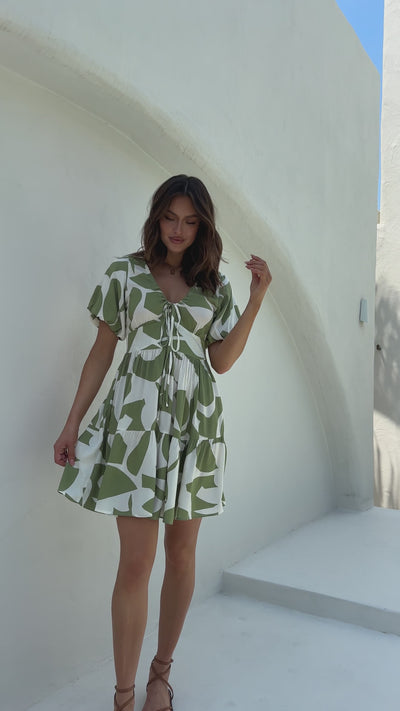 Load and play video in Gallery viewer, Barbalyn Mini Dress - Sage Print
