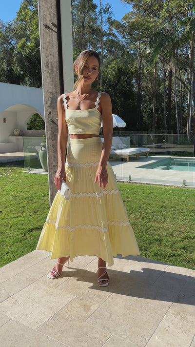 Load and play video in Gallery viewer, Lys Top and Maxi Skirt Set - Yellow
