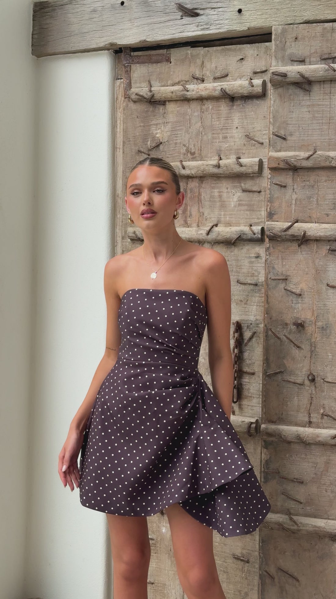 Hanae Mini Dress - Brown Polka - Billy J