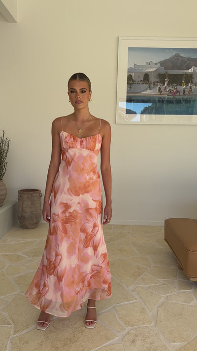 Load and play video in Gallery viewer, Sabian Maxi Dress - Orange Floral
