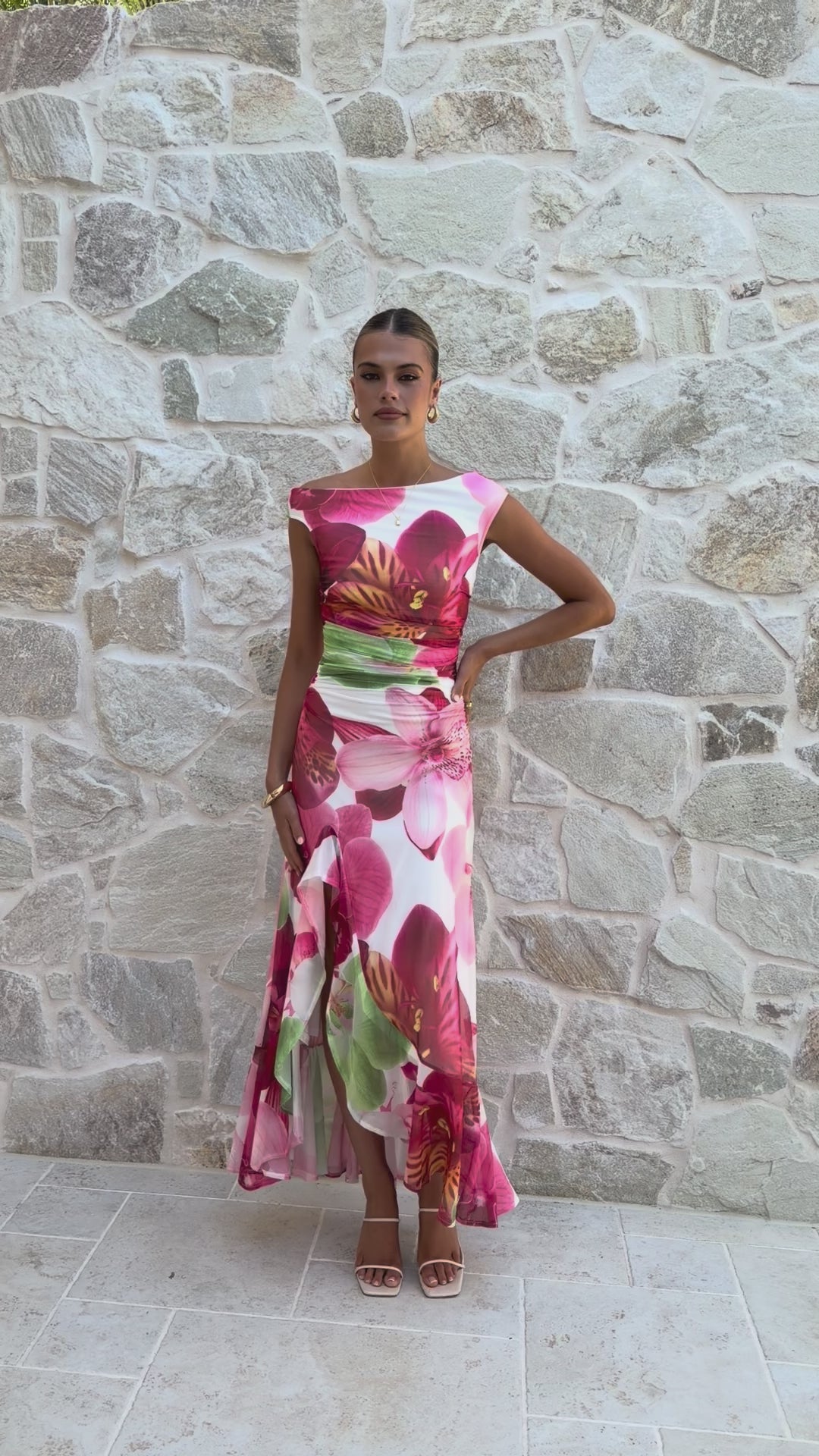 Load video: Amity Maxi Dress - Pink/Green Floral - Billy J