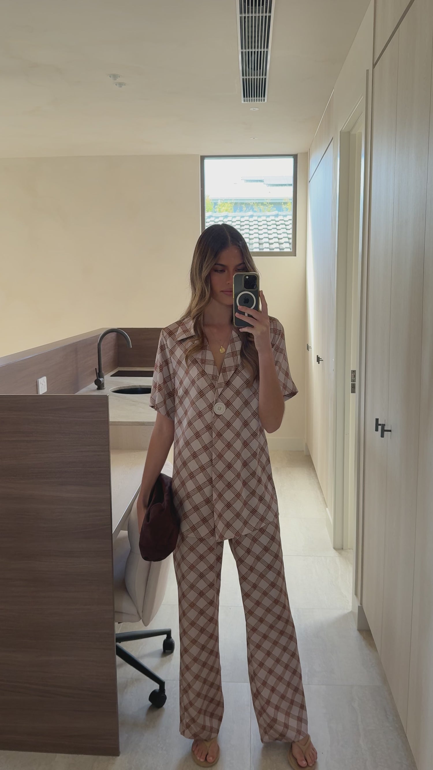 Imogen Button Pants - Brown Plaid - Billy J