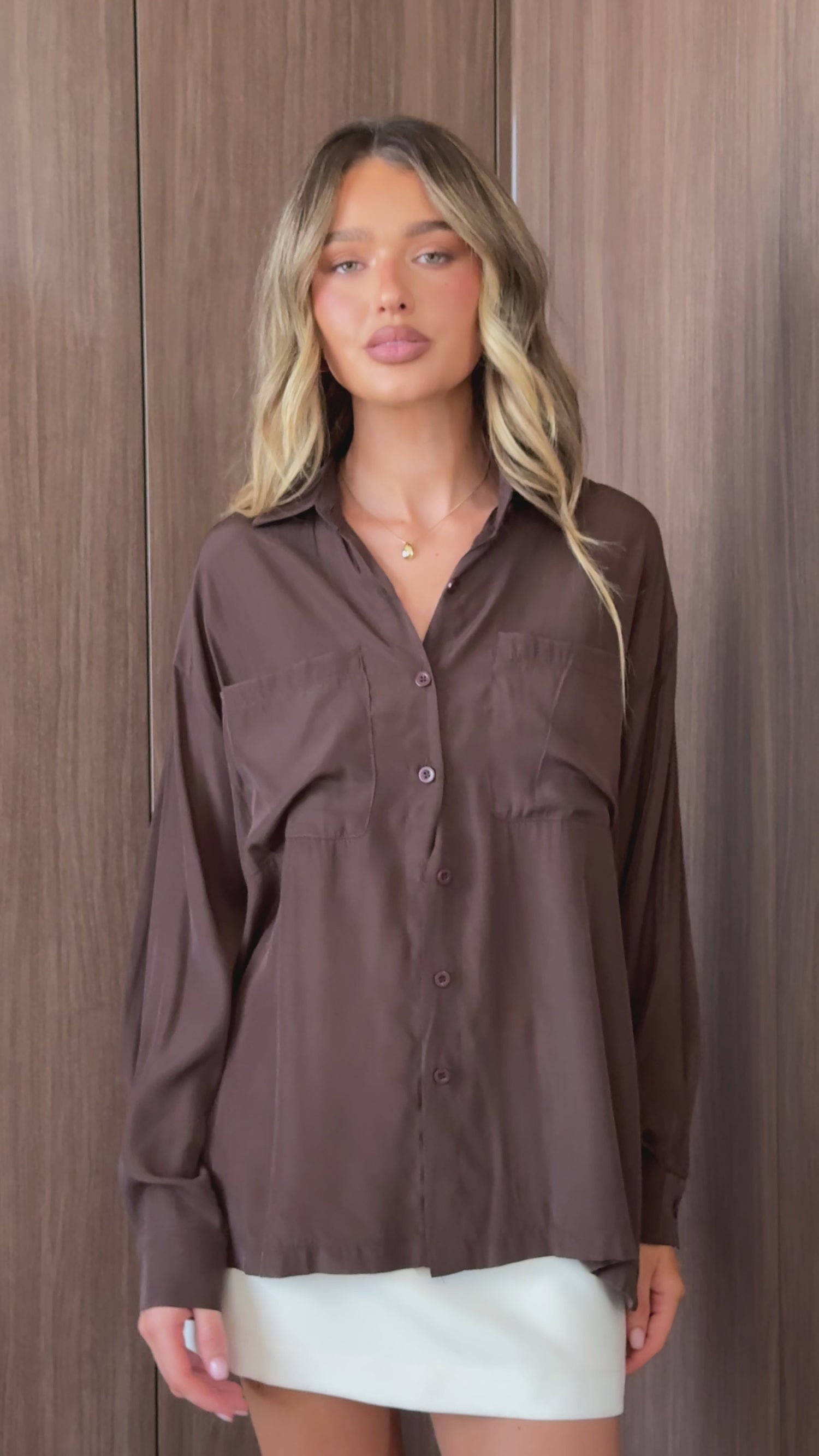 Rylanne Long Sleeve Button Up Top - Chocolate - Billy J