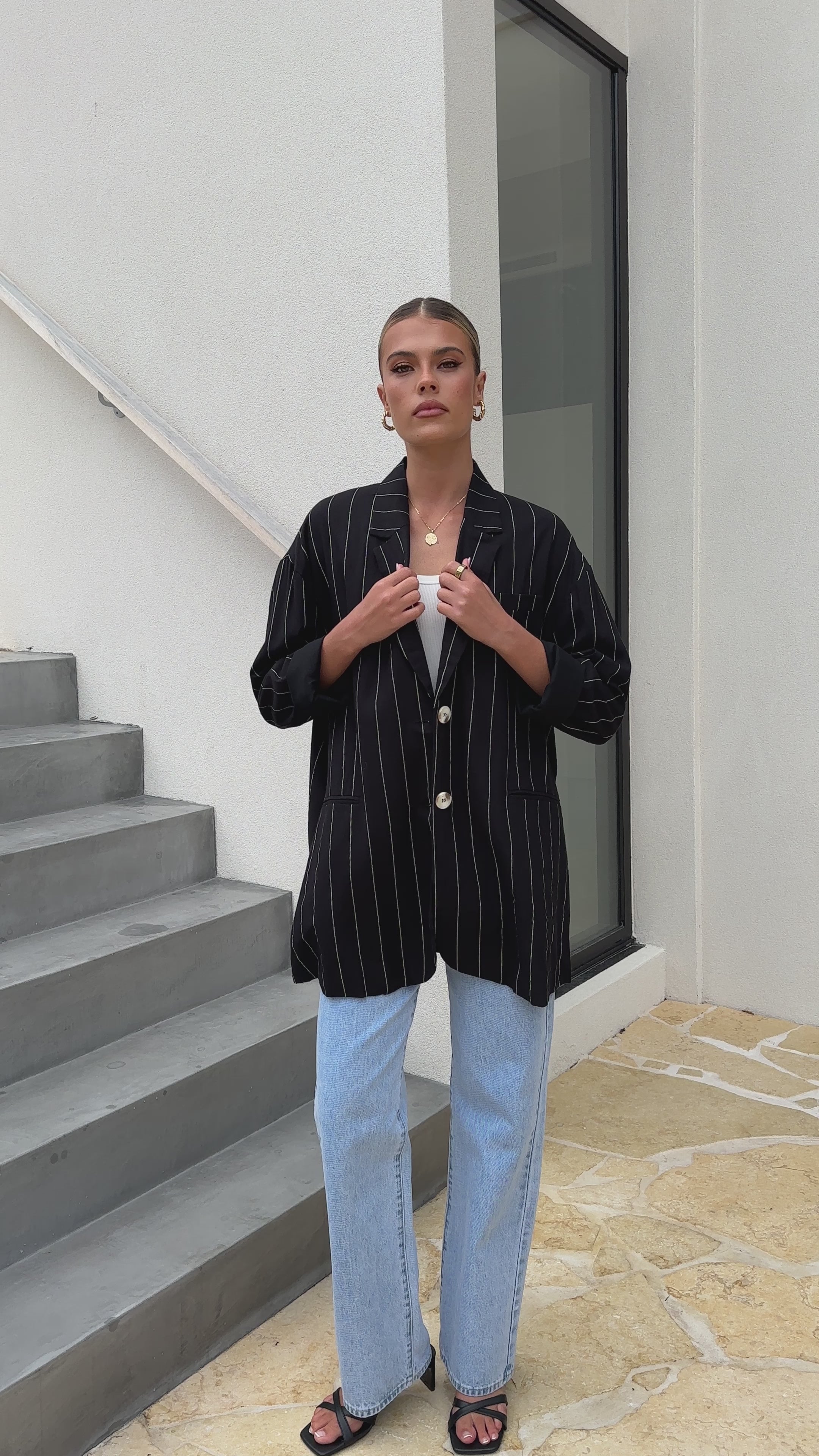 Thea Blazer - Black Pinstripe