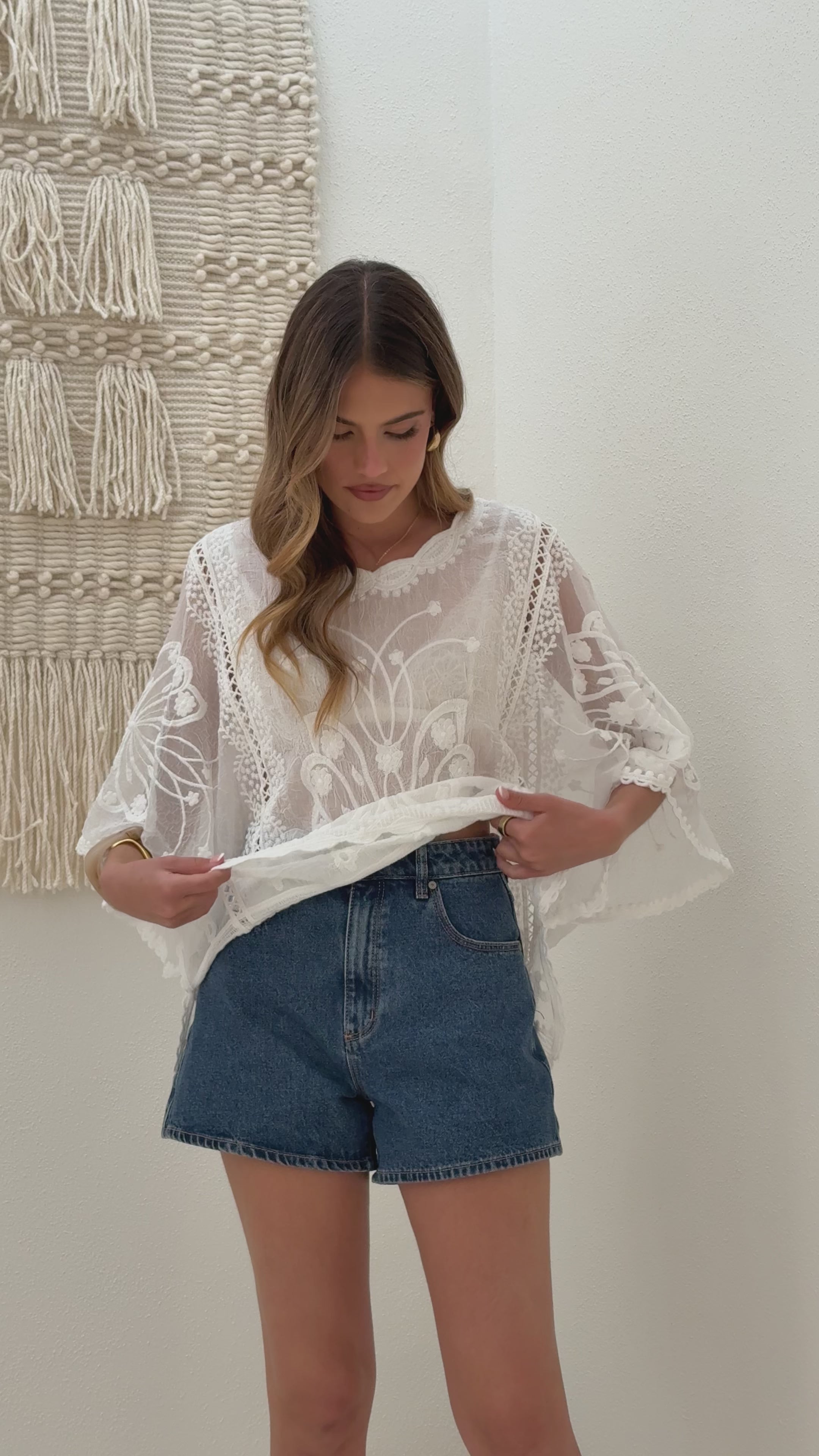 Load video: Amaya Lace Top - White - Billy J