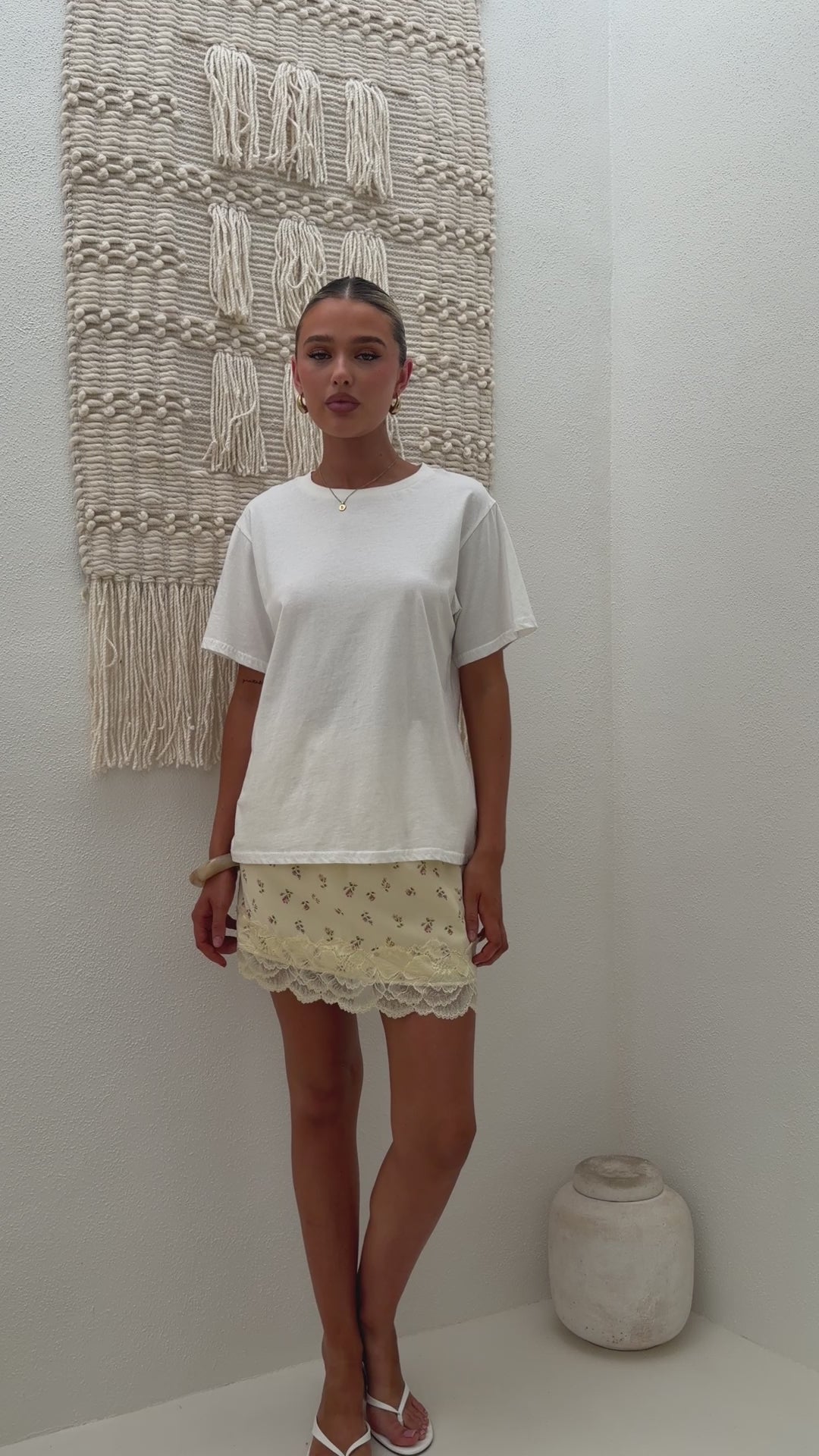 Load video: Kiki Lace Mini Skirt - Yellow Floral - Billy J