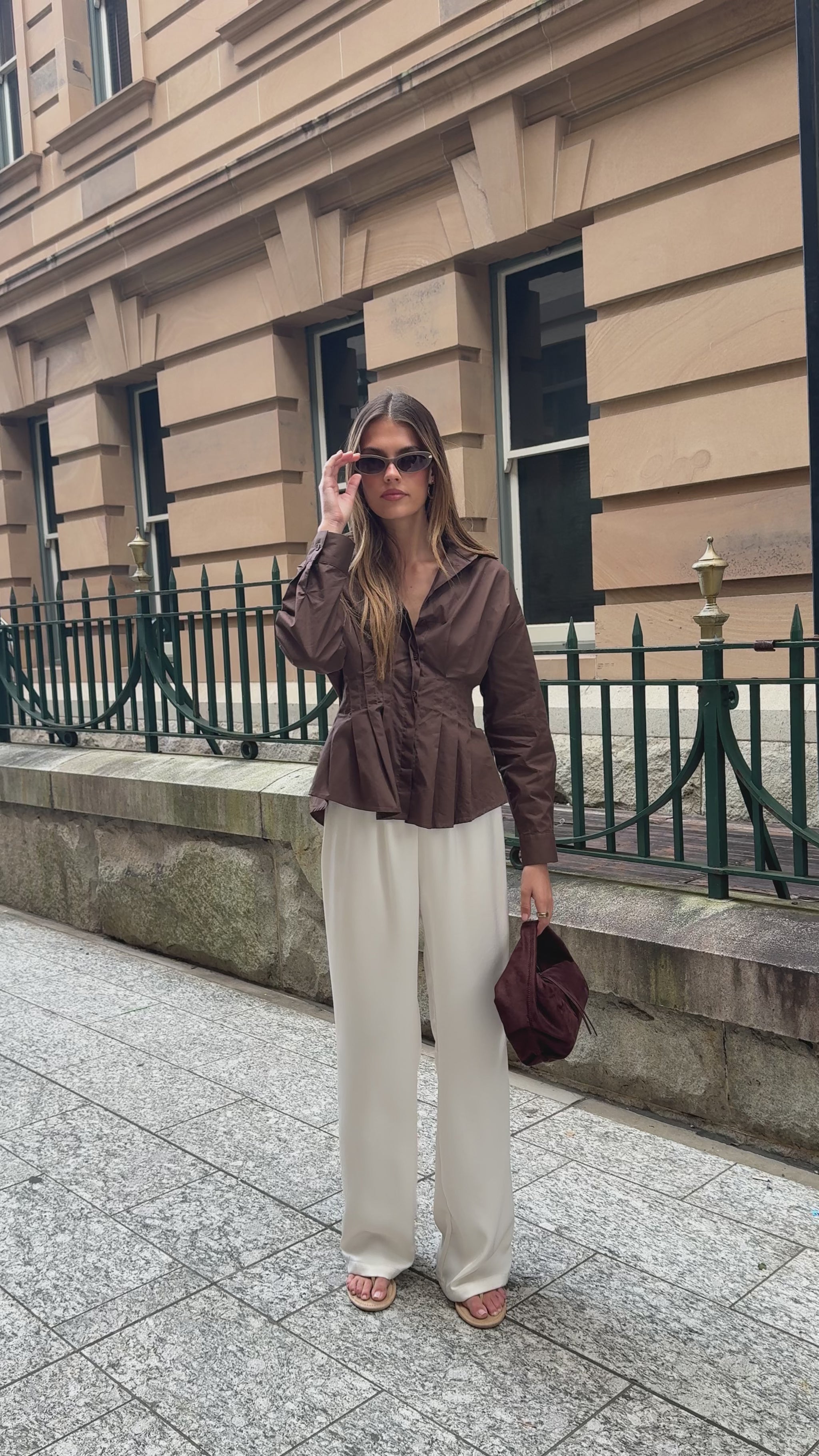 Millie Pleated Shirt - Chocolate - Billy J