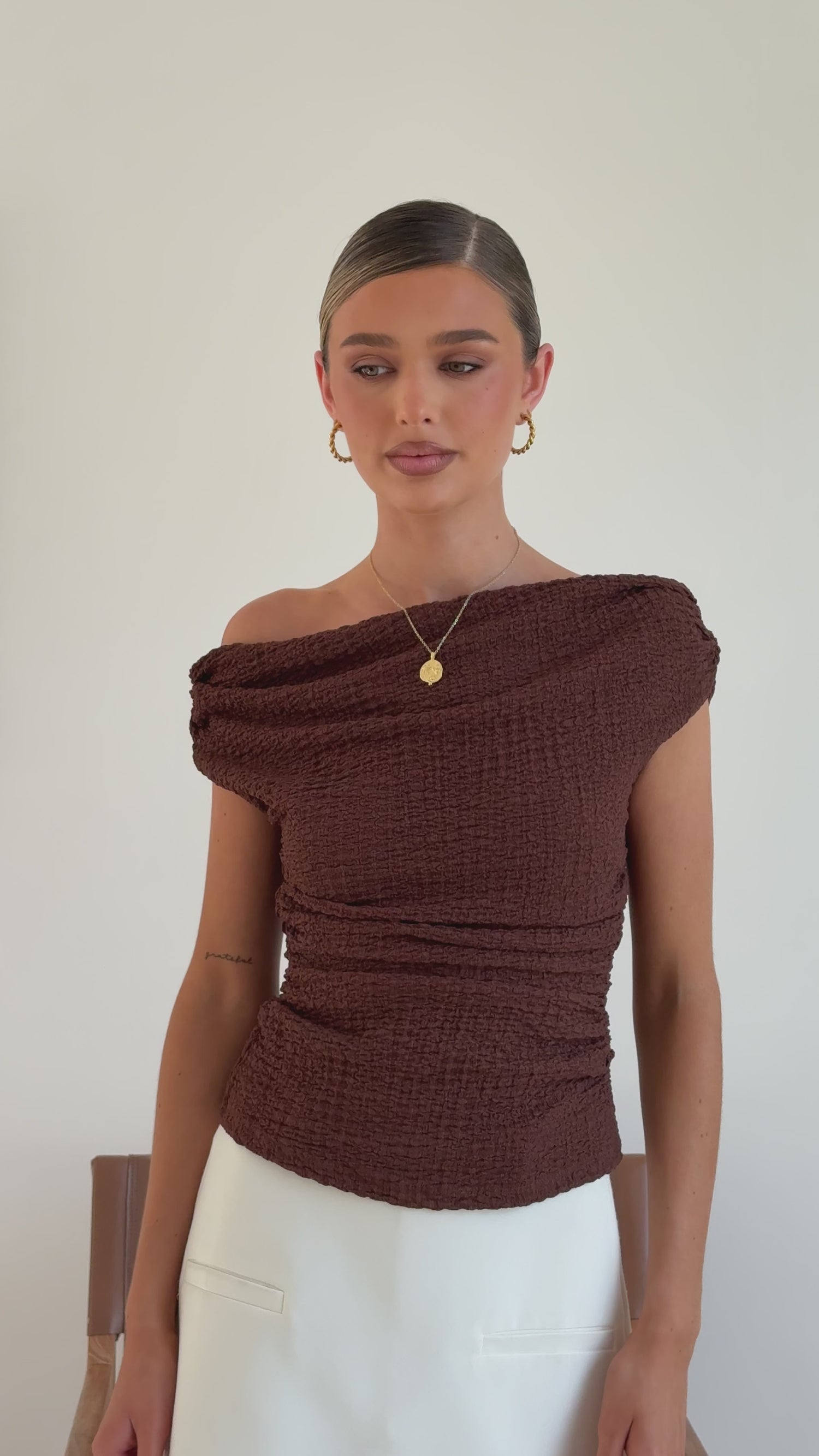 Phoebe Off Shoulder Top - Chocolate - Billy J
