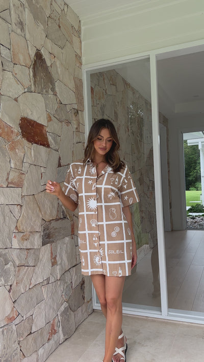 Load and play video in Gallery viewer, Frannie Shirt Dress - Brown Soleil
