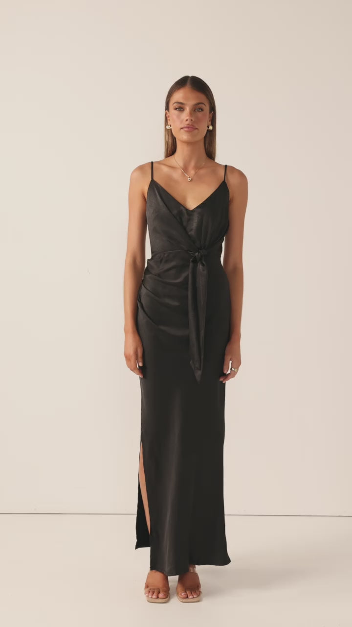 Yasmeen Tie Front Maxi Dress - Black - Billy J
