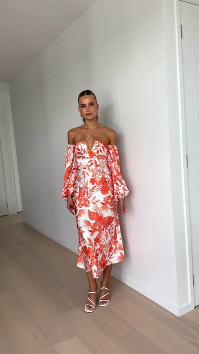 Load and play video in Gallery viewer, Aline Midi Dress - Orange Floral
