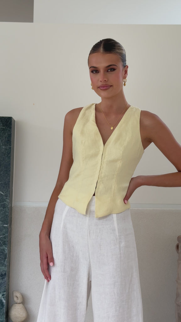 Brianne Linen Vest - Yellow - Billy J