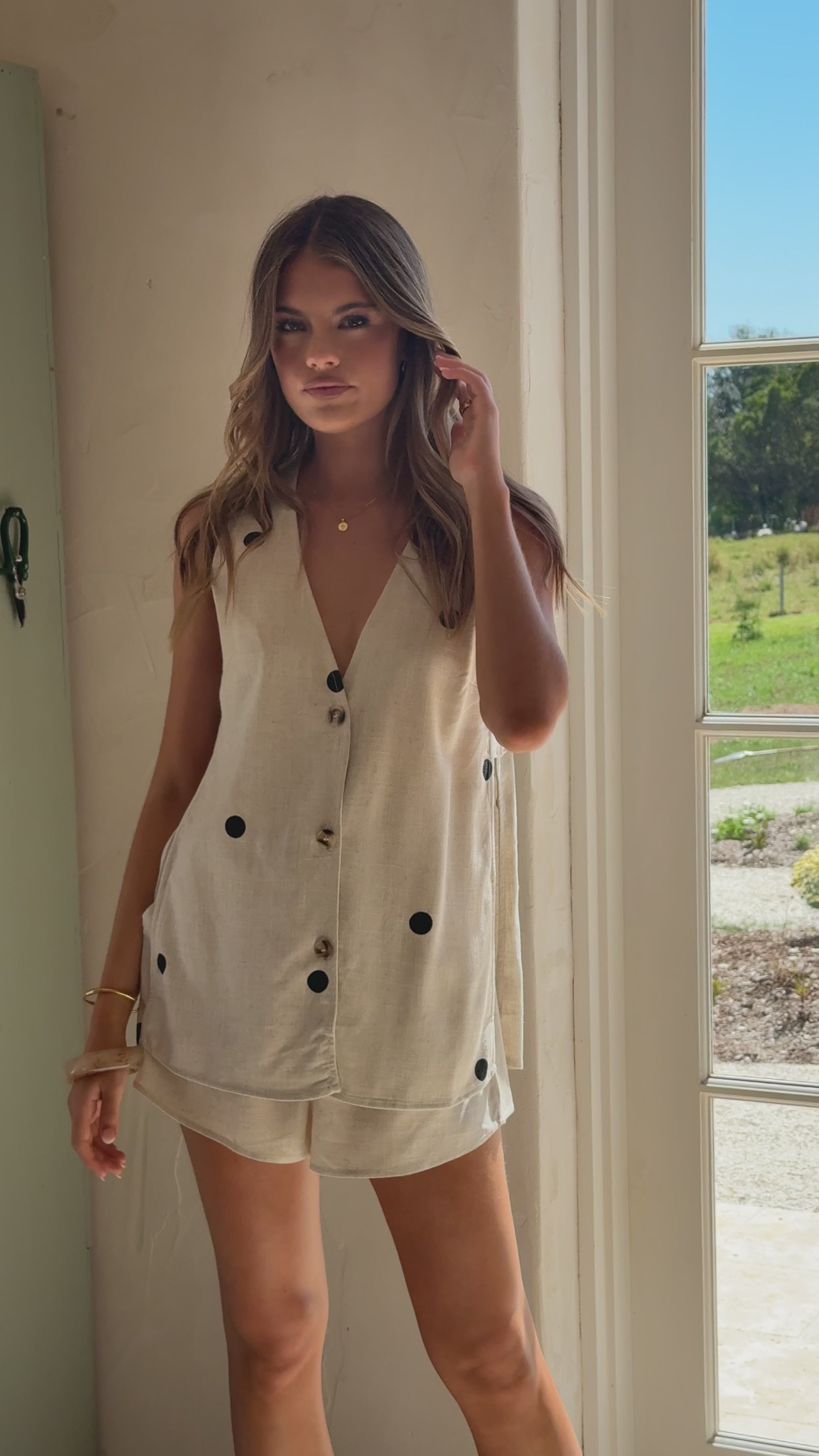 Hayley Vest and Shorts Set - Oatmeal / Black Polka Dot - Billy J