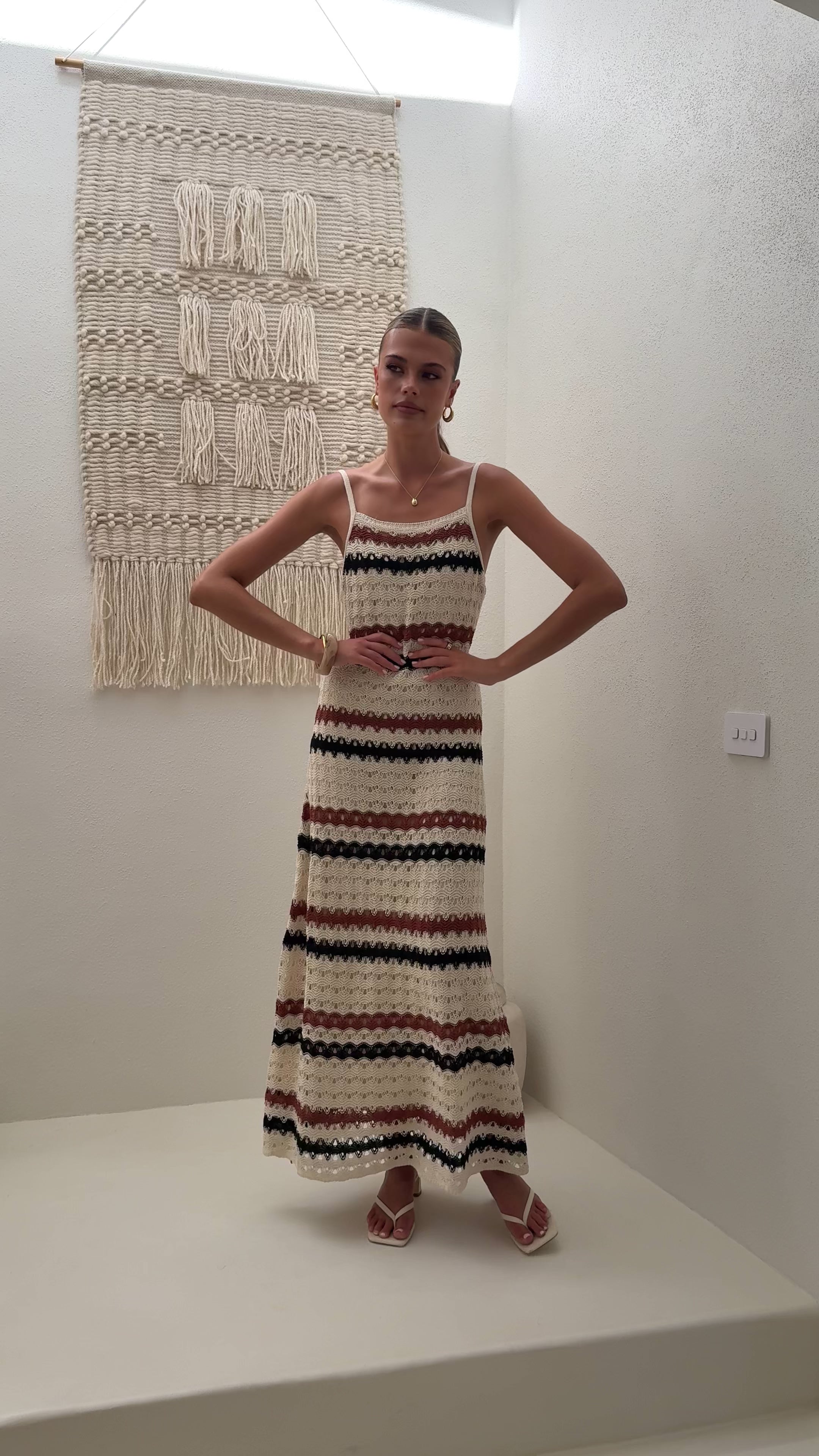 Load video: Kehlani Maxi Dress - Natural Stripe - Billy J