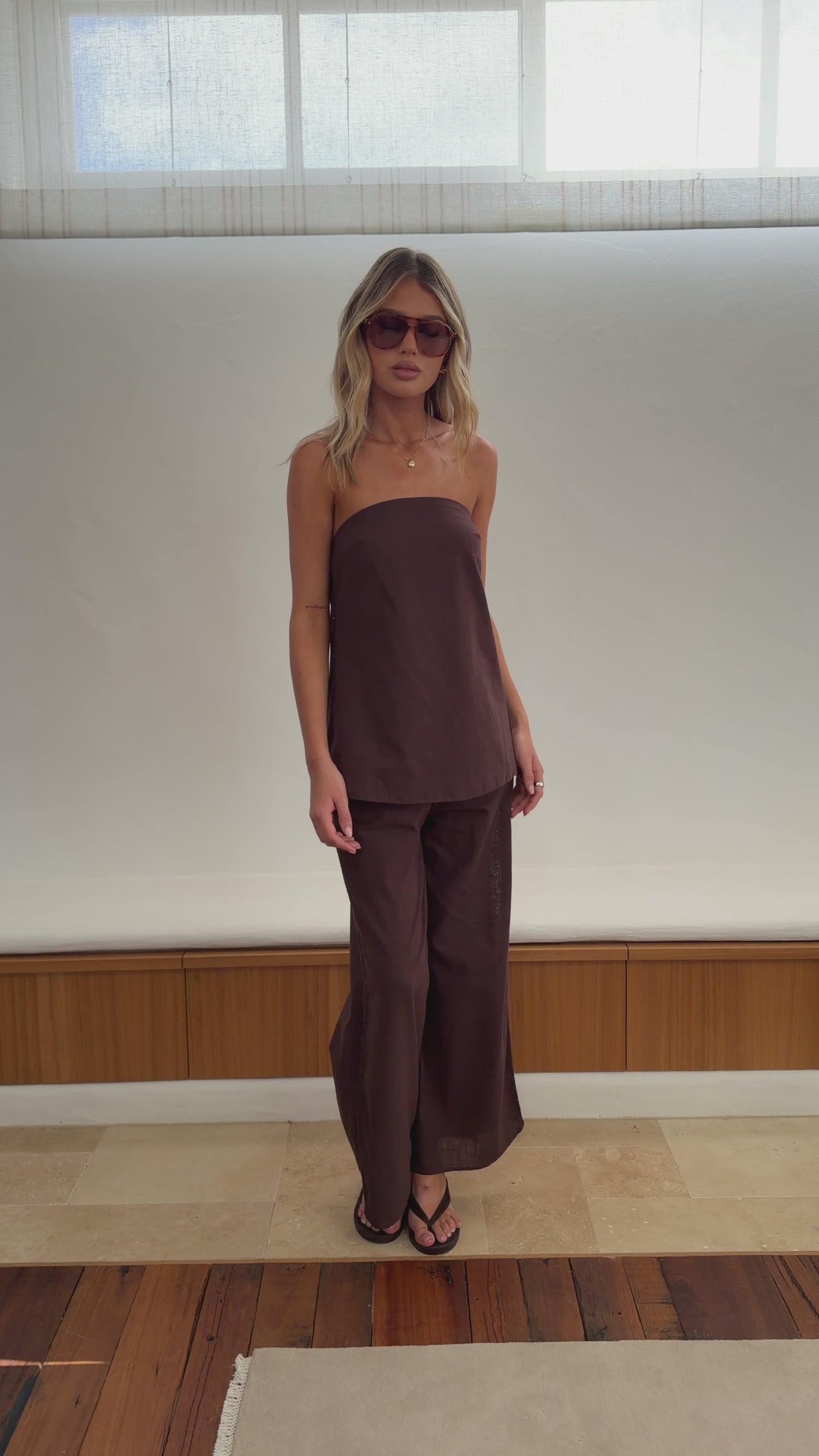 Kaitlin Strapless Top and Pants Set - Chocolate/Lace - Billy J