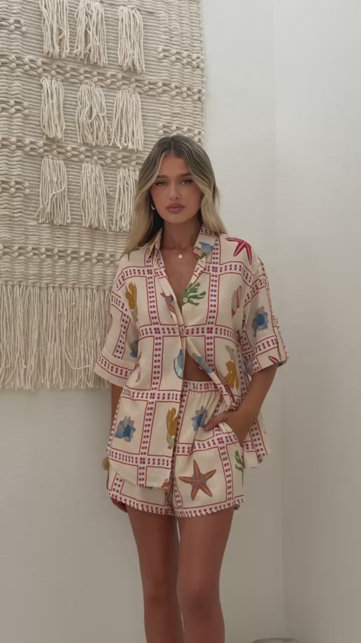 Zelah Button Up Shirt and Shorts Set - Penida Print - Billy J