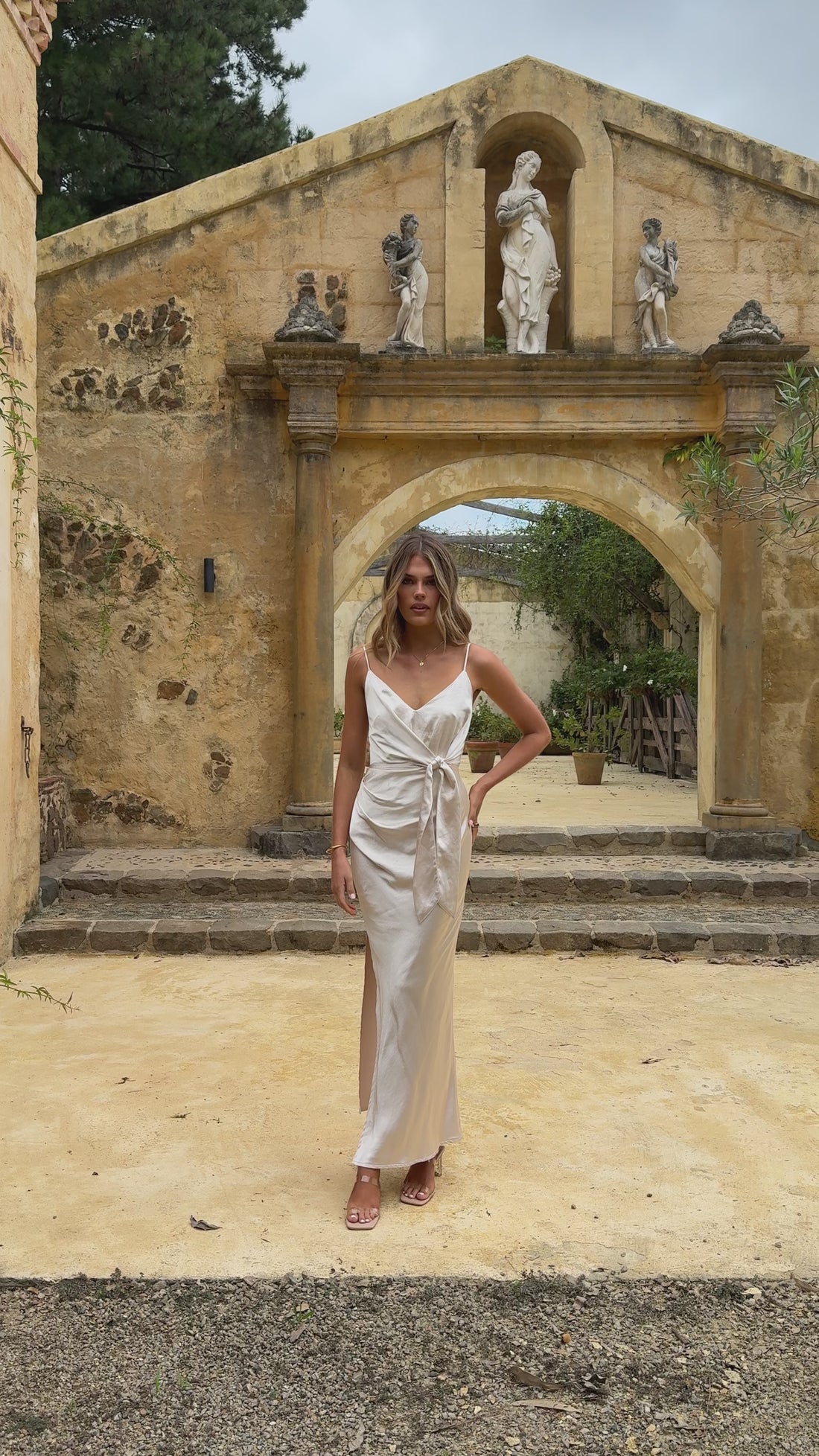 Yasmeen Tie Front Maxi Dress - Champagne - Billy J